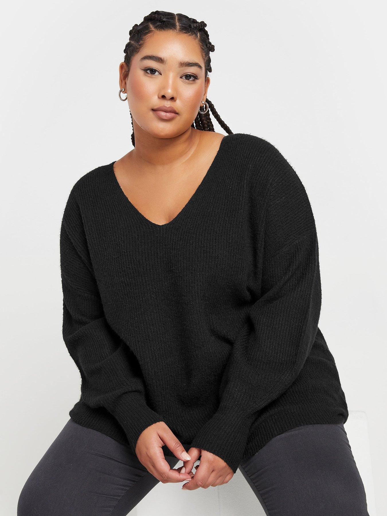 undefined Curve V-neck Balloon Sleeve Jumper - Black