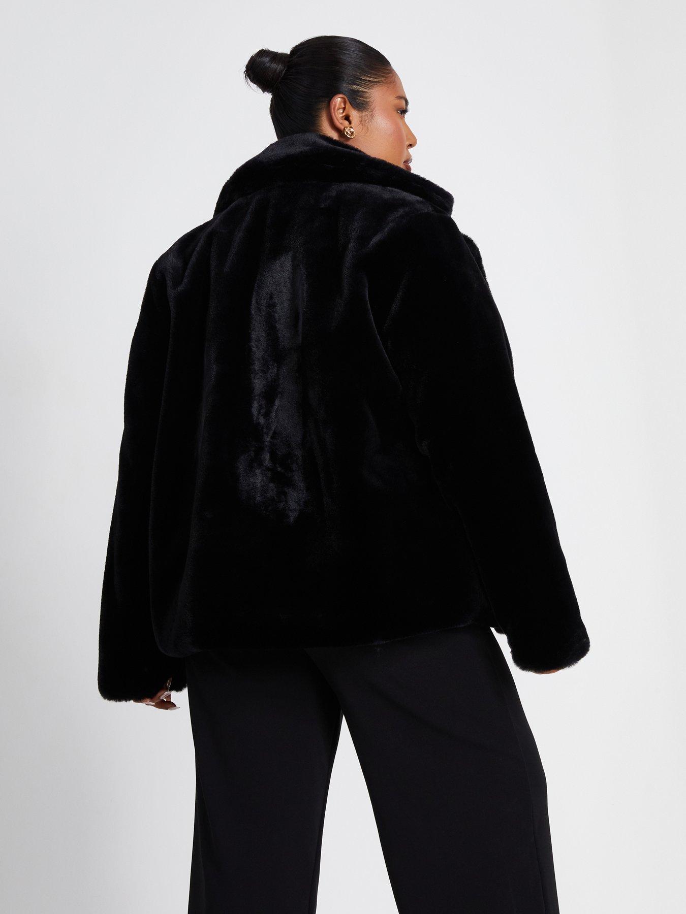 Quiz Curve Black Faux Fur Jacket Very