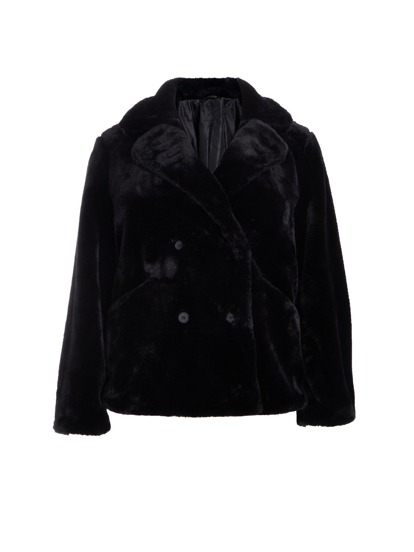 Quiz black fur jacket hotsell