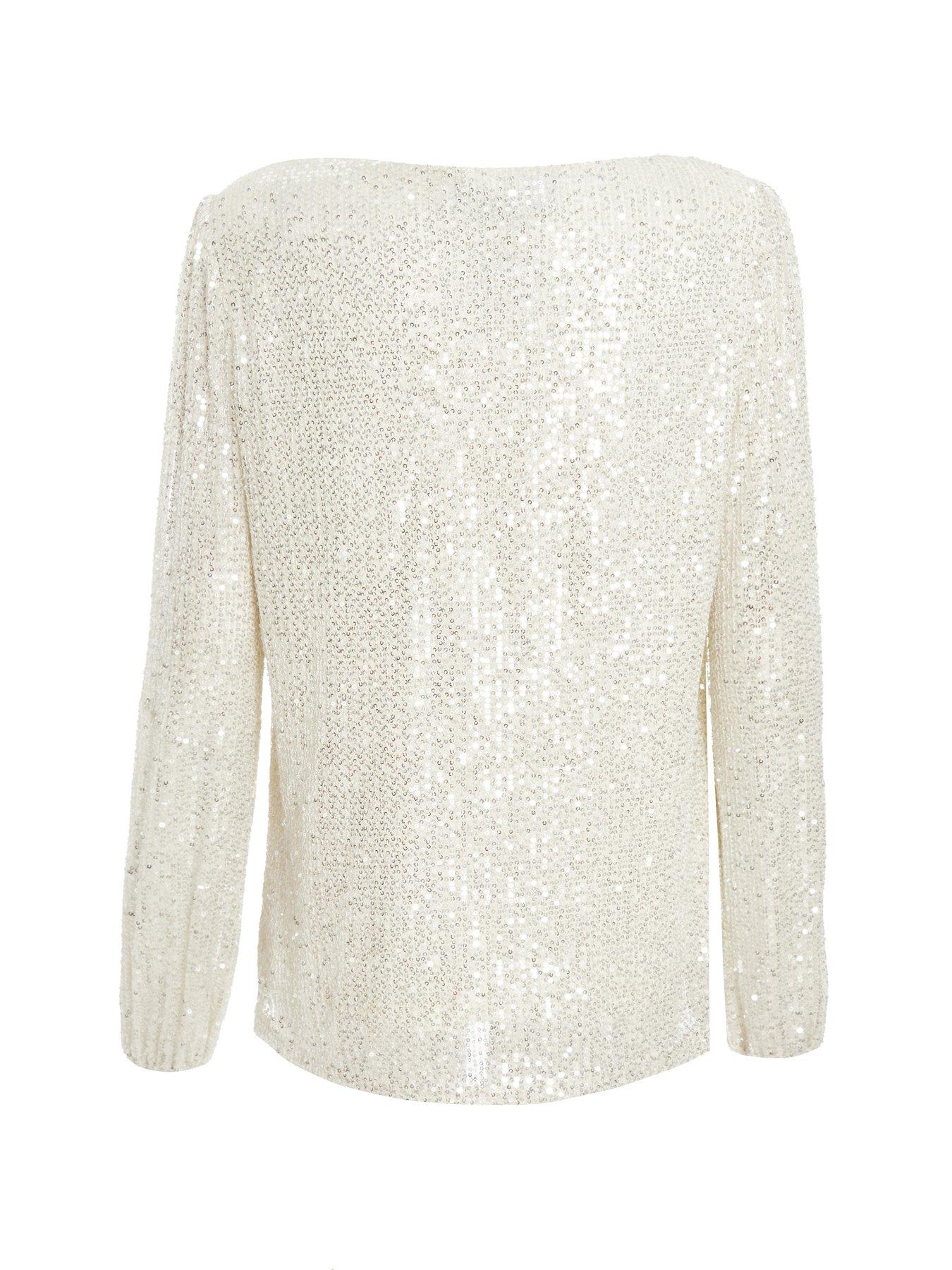 Image 5 of 6 of Quiz Champagne Sequin Drape Neck Boxy Top