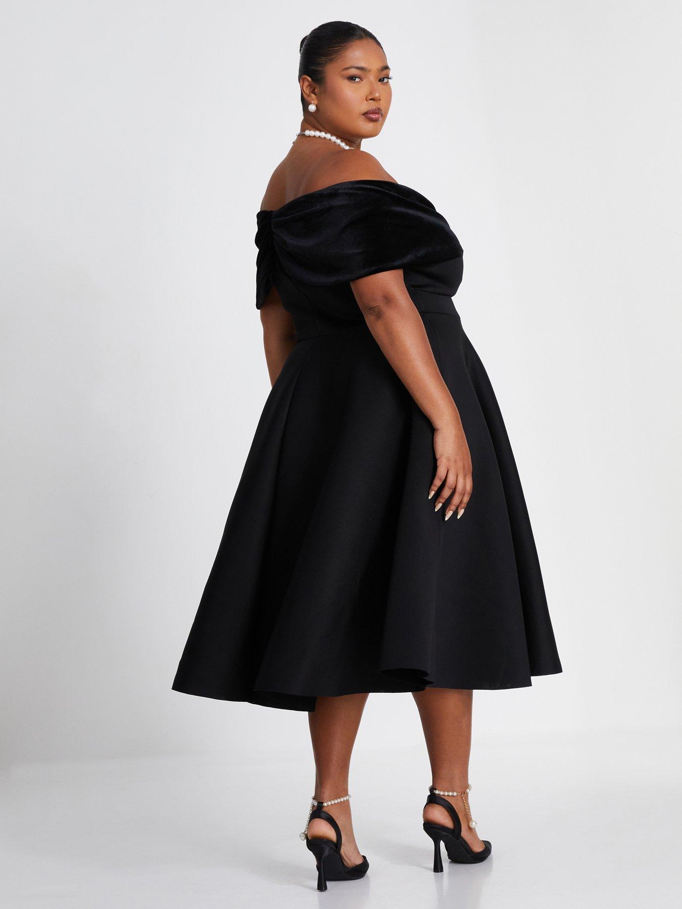 black cold shoulder skater dress Plus Size - Special Occasion Black Lace Off Shoulder Skater Dress