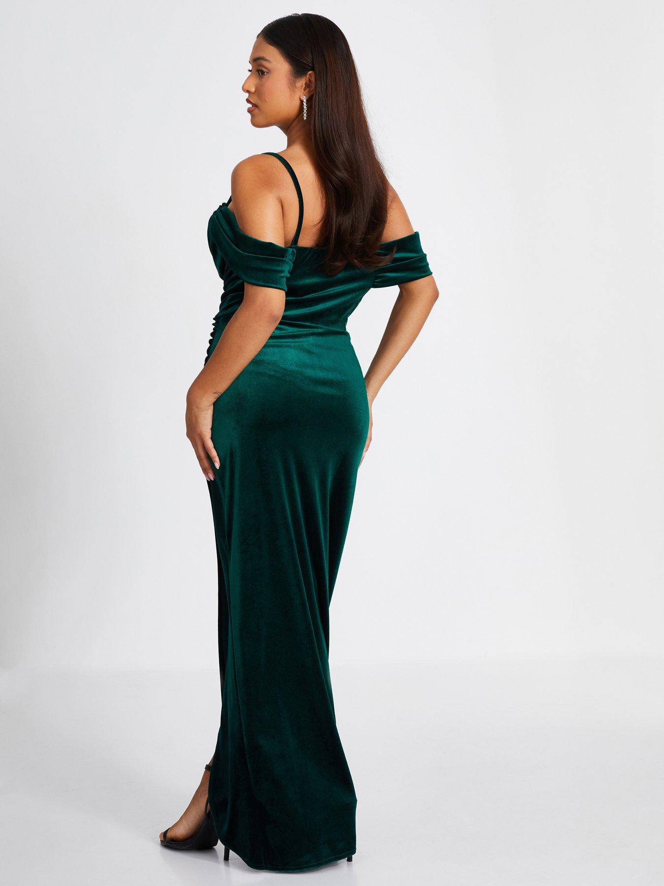 quiz green velvet wrap dress Baltic Born Womens Katelyn Velvet Maxi Wrap Dress | Deep Green main image 1