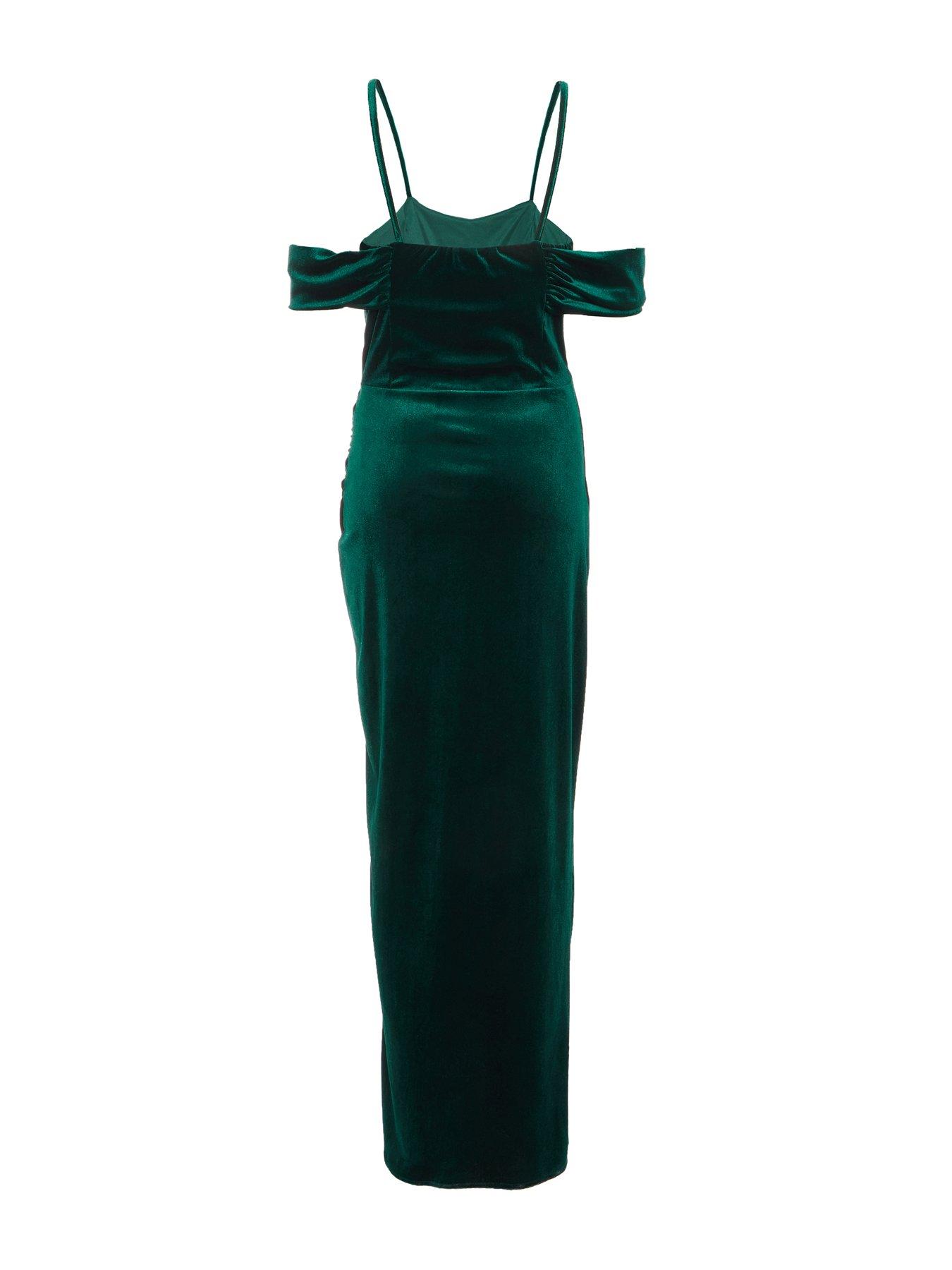 Quiz Petite Bottle Green Velvet Cowl Neck Wrap Maxi Dress | Very