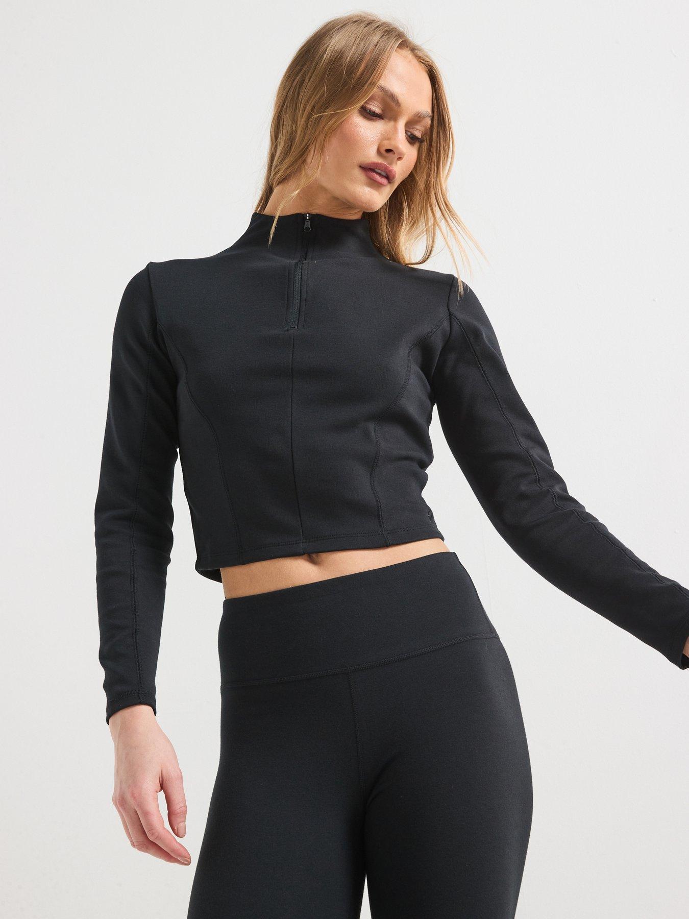 Image 1 of 6 of Converse Womens Long Sleeve 1/2 Zip Top - Black