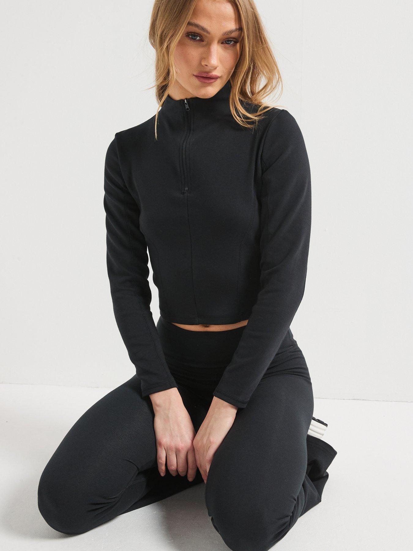Image 5 of 6 of Converse Womens Long Sleeve 1/2 Zip Top - Black