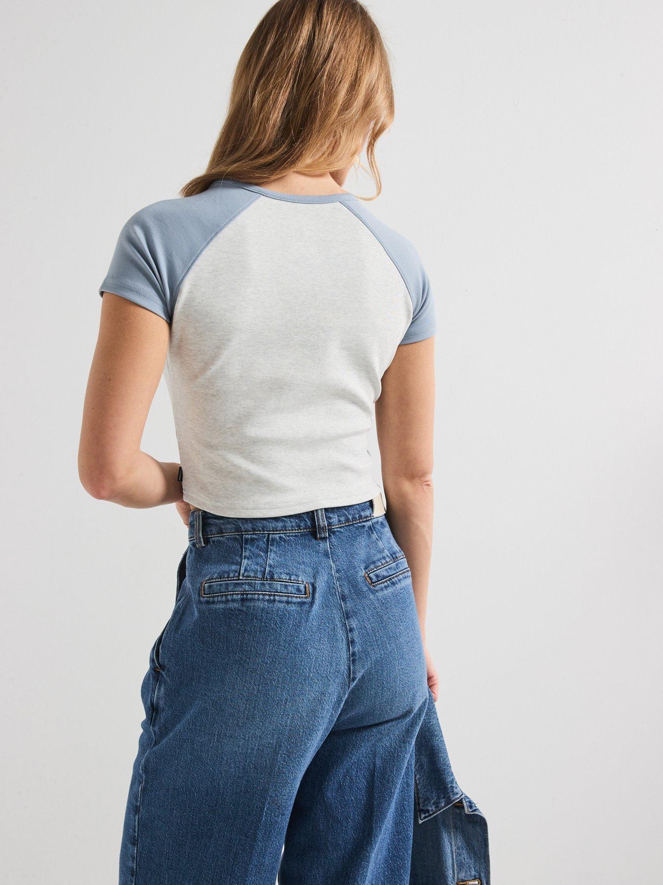 Image 2 of 6 of Converse Womens Chuck Parch Colourblock Short Sleeve Top - Grey