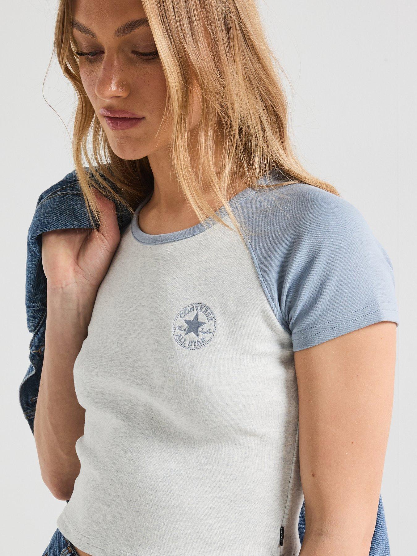Image 5 of 6 of Converse Womens Chuck Parch Colourblock Short Sleeve Top - Grey