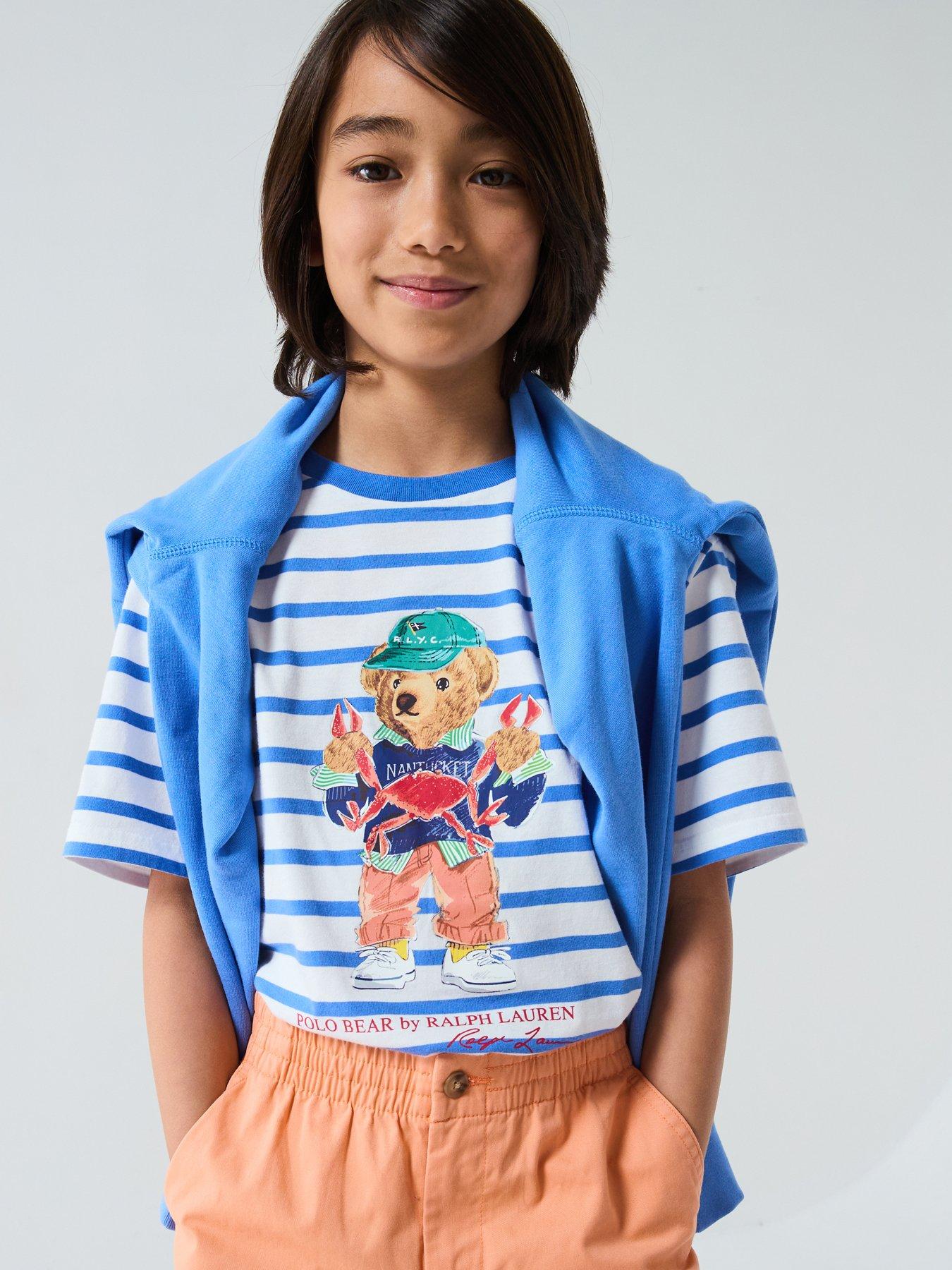 undefined Boys Stripe Bear Short Sleeve T-shirt - Blue