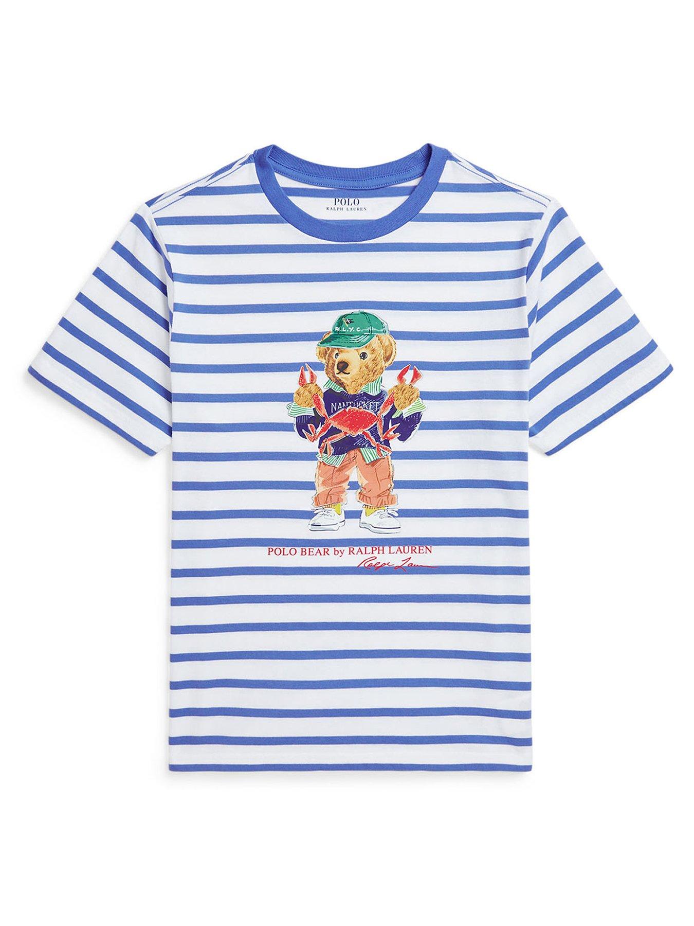 undefined Boys Stripe Bear Short Sleeve T-shirt - Blue