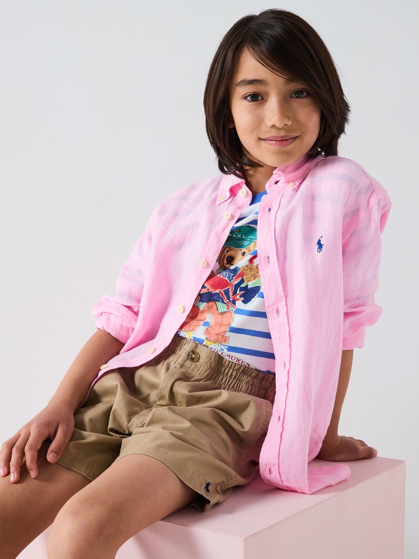 undefined Boys Long Sleeve Linen Shirt - Pink