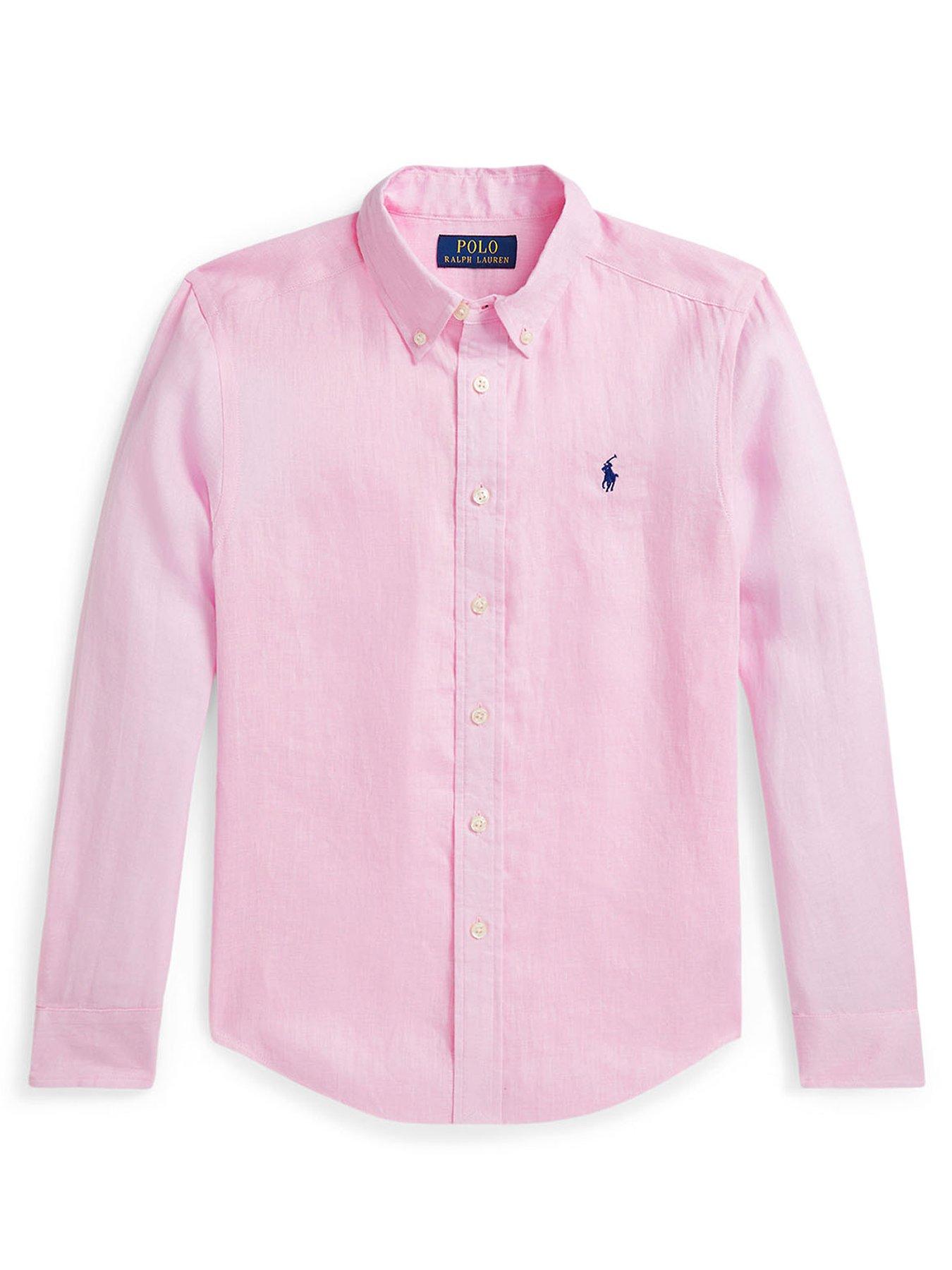 undefined Boys Long Sleeve Linen Shirt - Pink