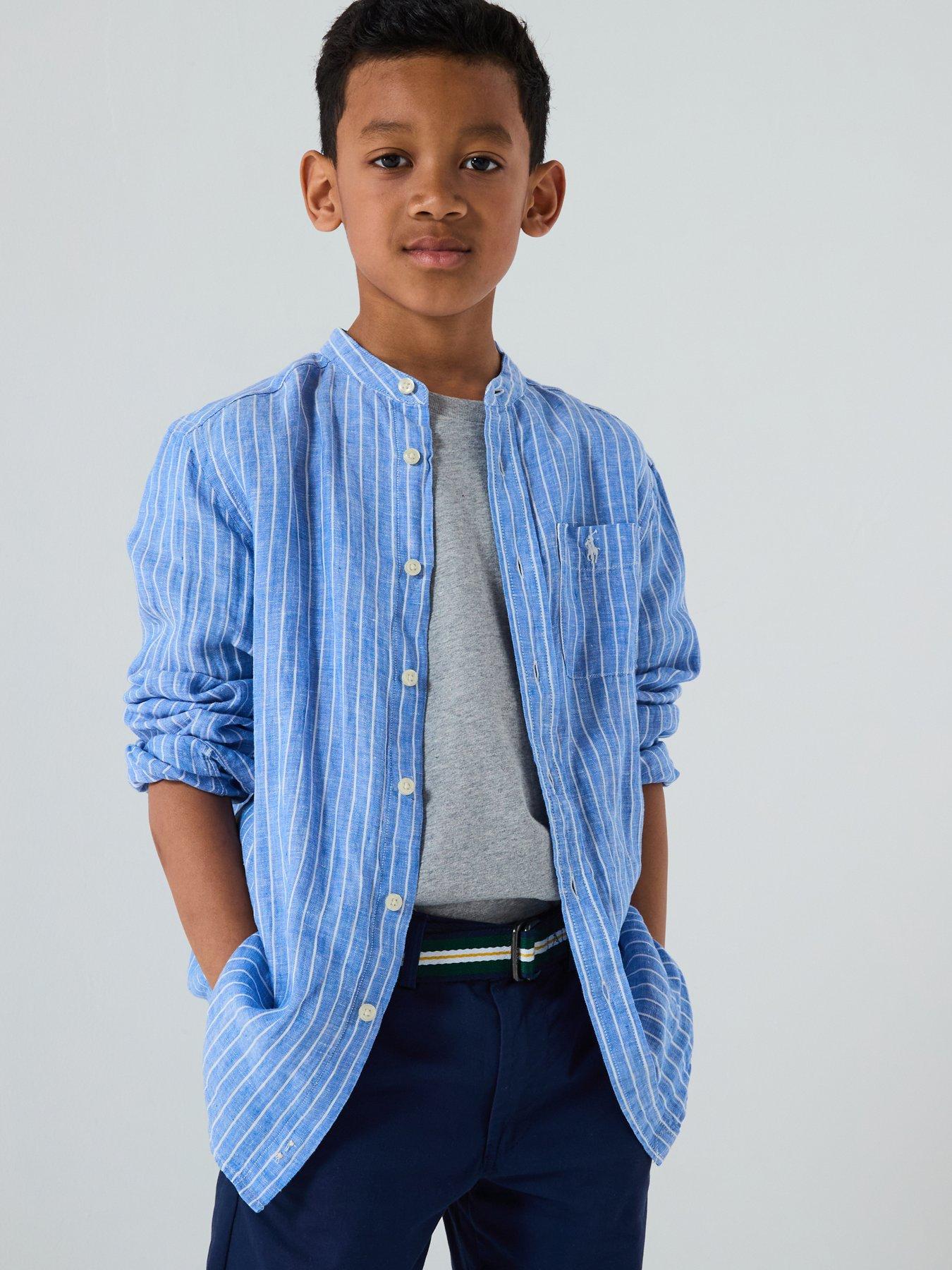 undefined Boys Long Sleeve Stripe Linen Shirt - Blue