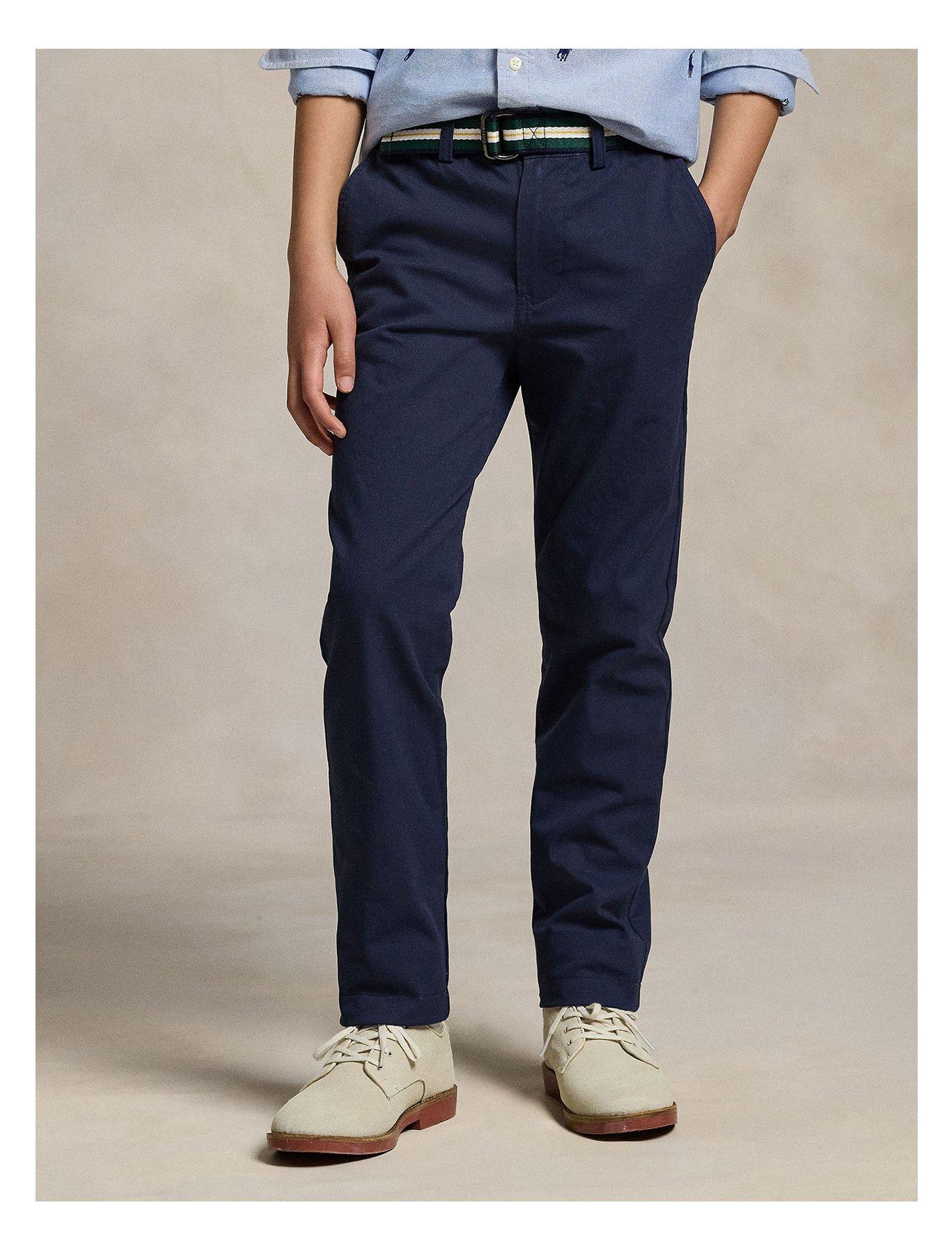 undefined Boys Bedford Belted Chino Trousers - Navy