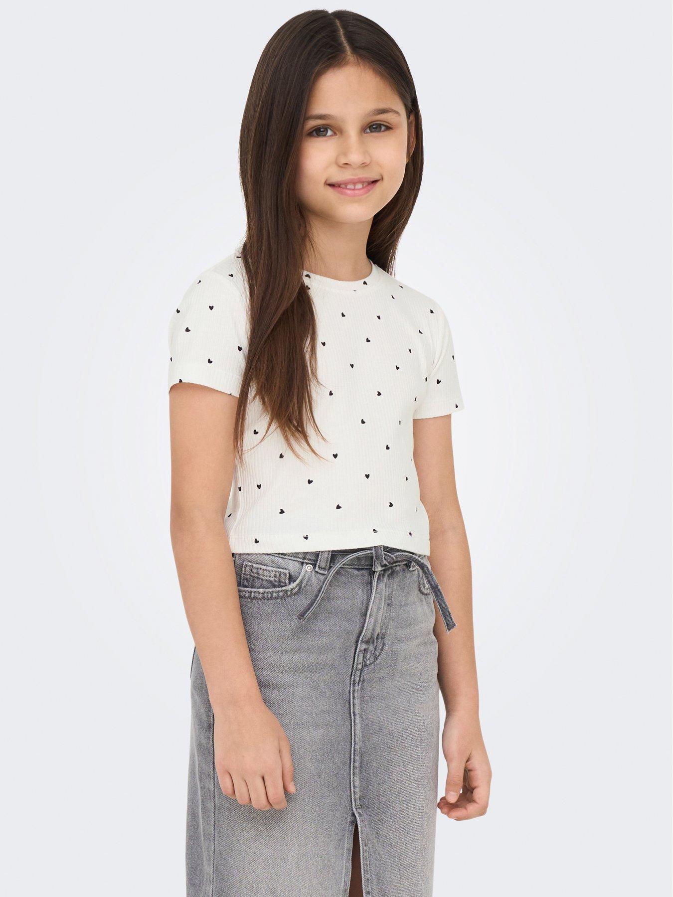 undefined Girls Heart Print Short Sleeve Tshirt - Cloud Dancer