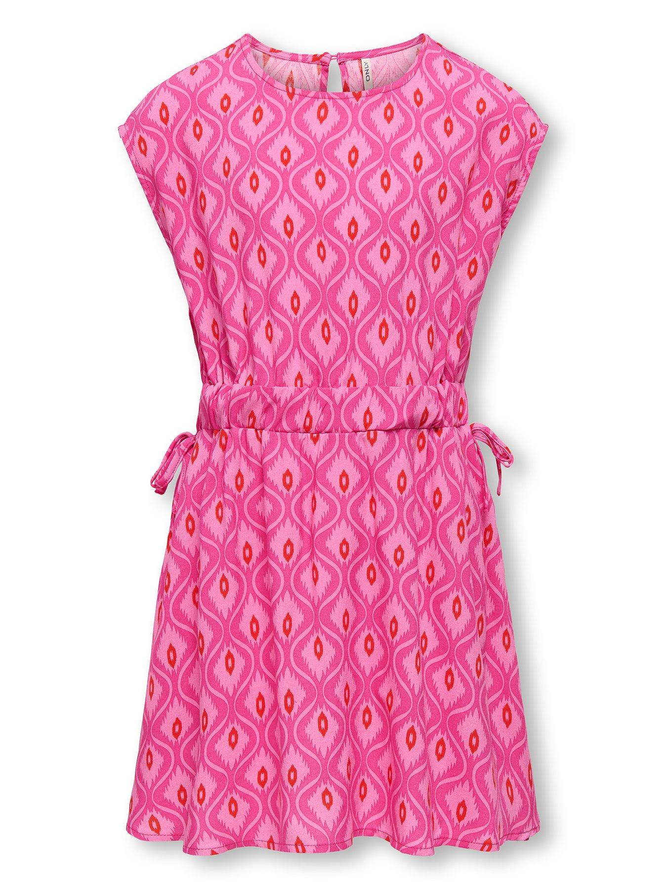undefined Girls Geo Print Cap Sleeve Dress - Fuchsia Purple