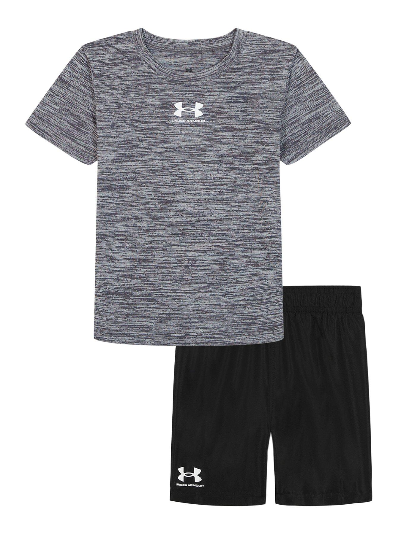 Image 1 of 2 of UNDER ARMOUR Kids Boys Twist Woven T-Shirt and Short Set - Castle Rock / Mod Gray