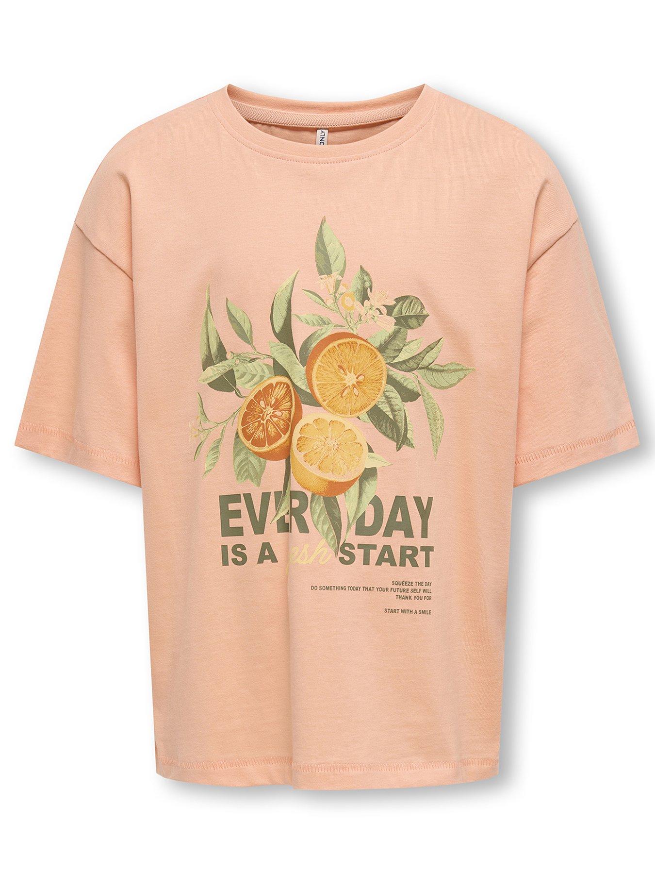 undefined Girls Loose Printed Tshirt - Salmon Fresh