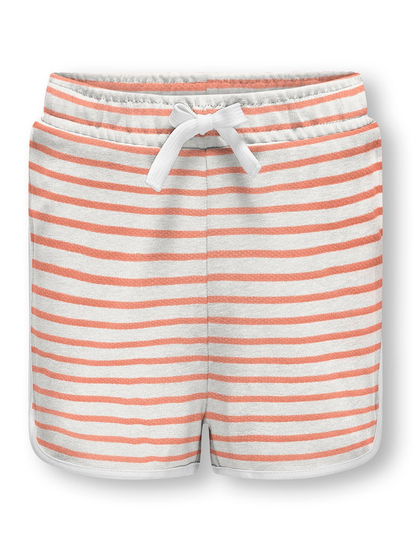 undefined Girls Stripe Jersey Shorts - Cloud Dancer Salmon