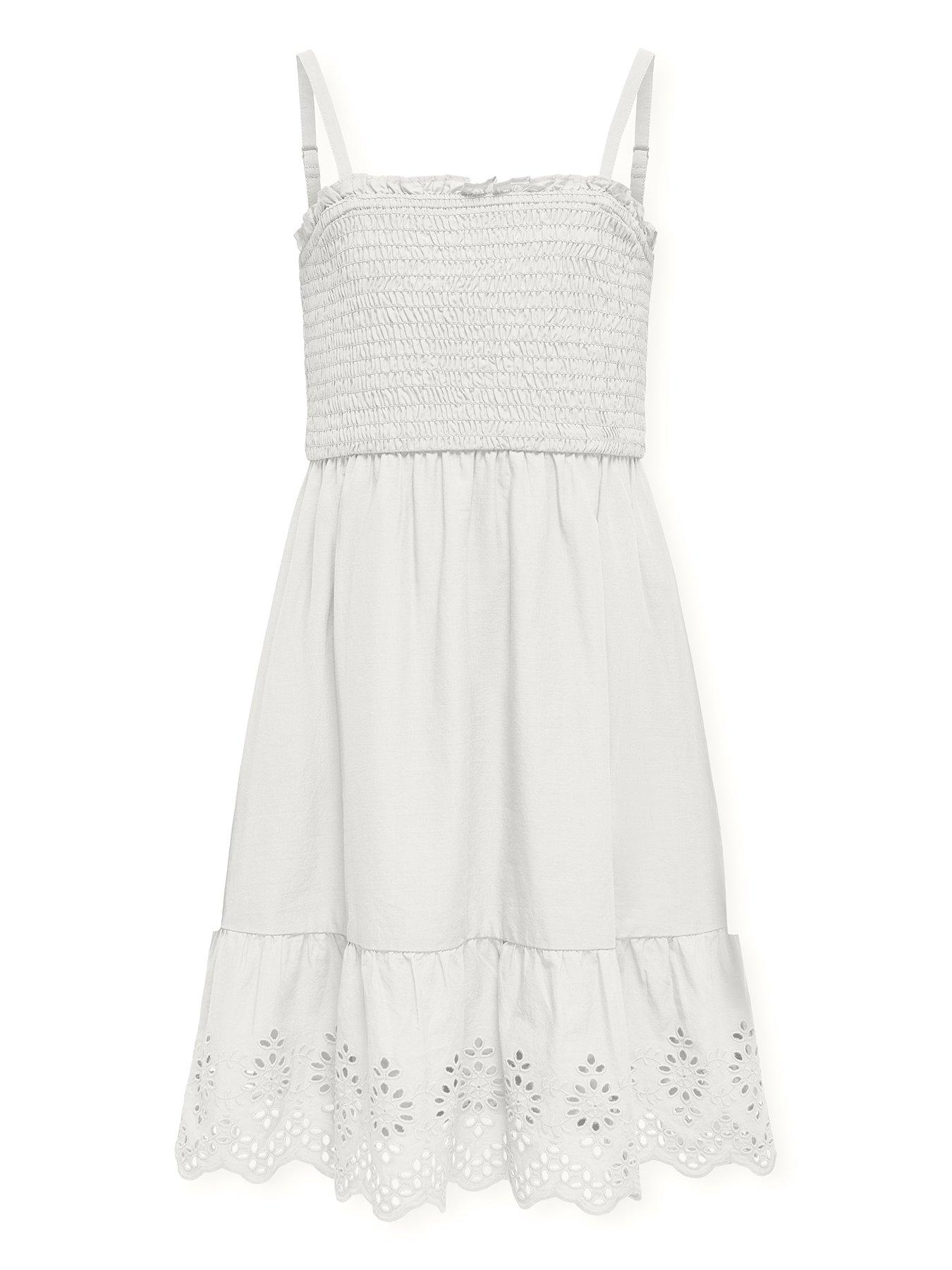 undefined Girls Smocked Strappy Dress - Cloud Dancer