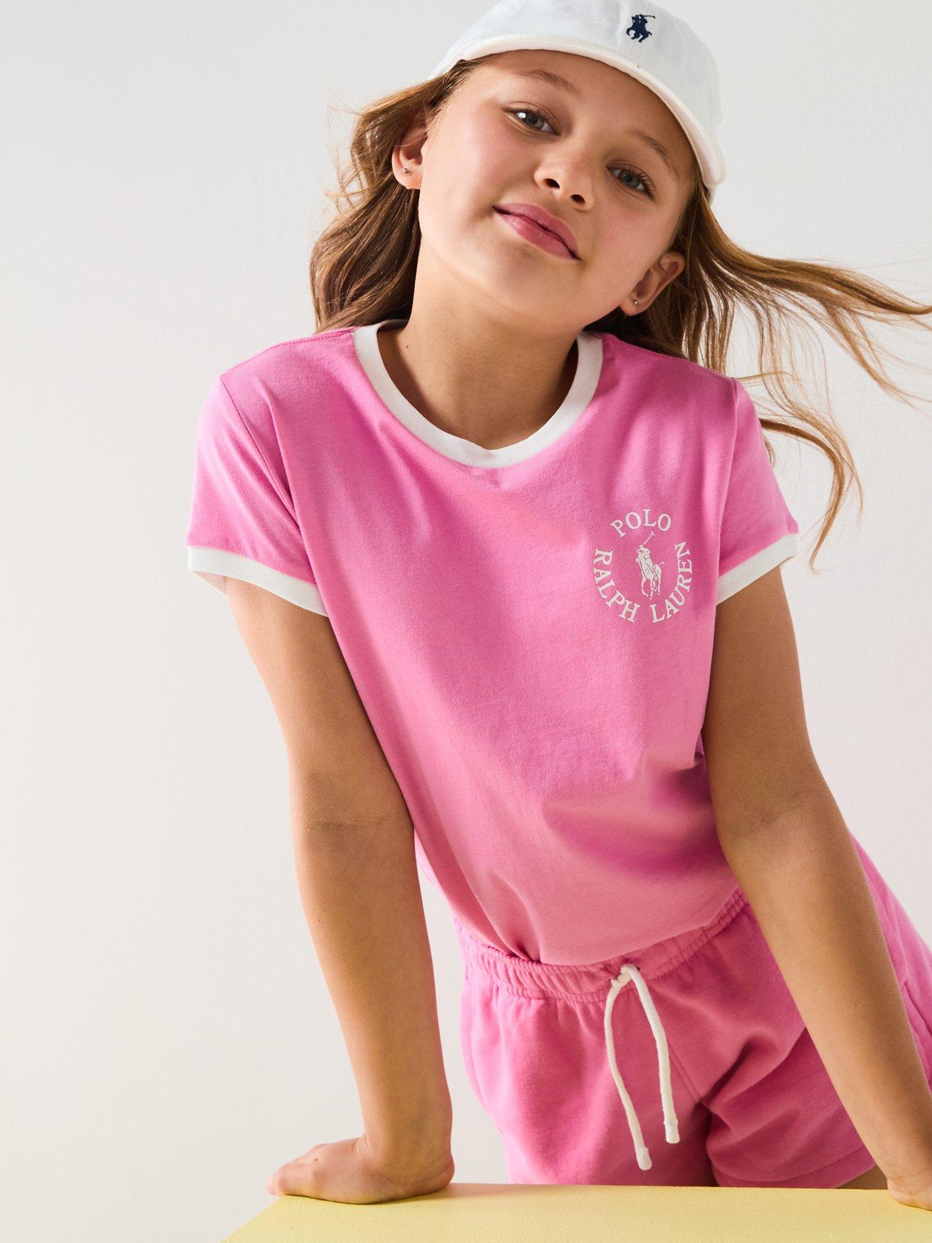 Image of Polo Ralph Lauren Girls Ringer Short Sleeve T-Shirt - Pink
