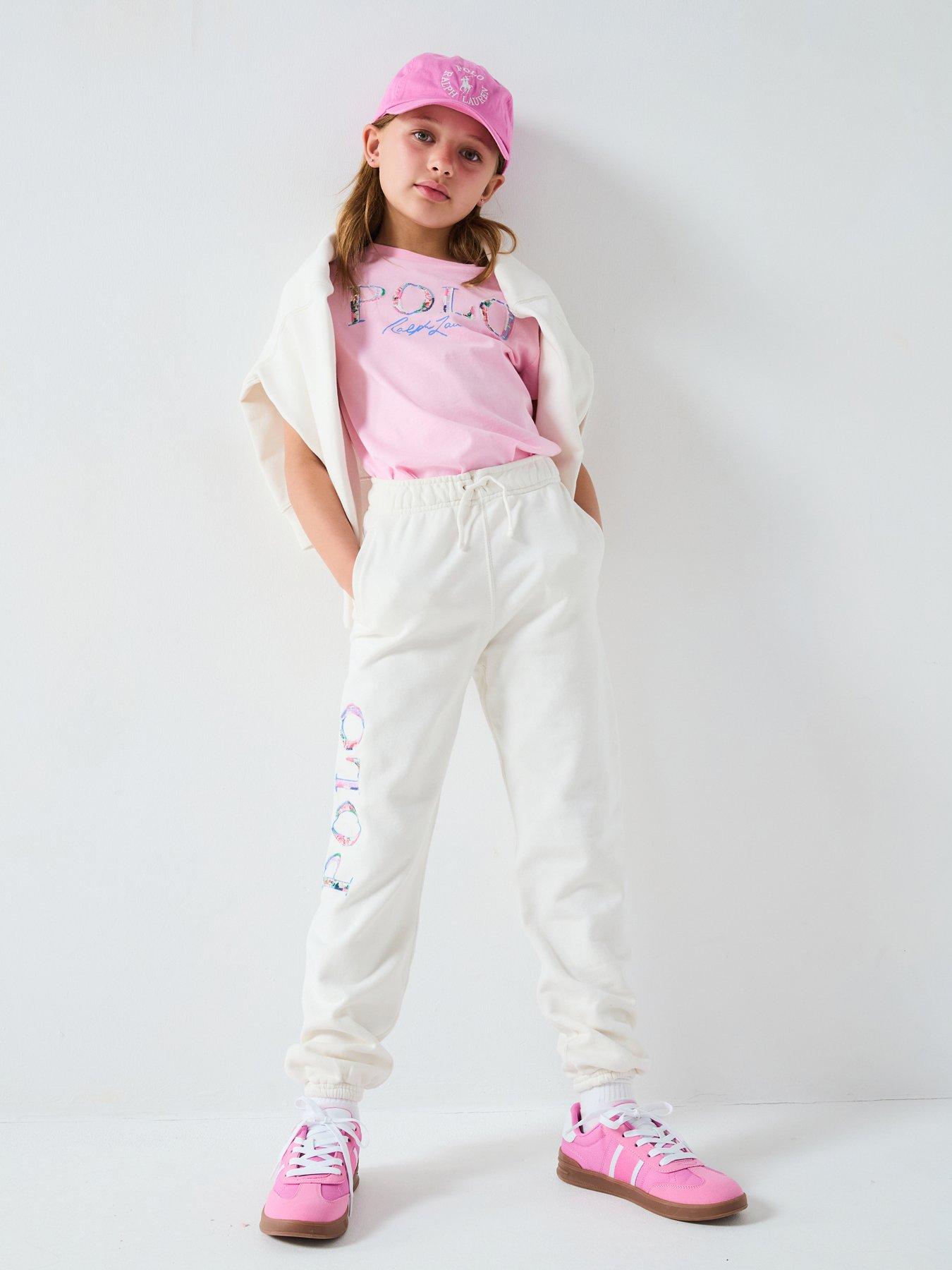 undefined Girls Polo Logo Jog Pants - Cream