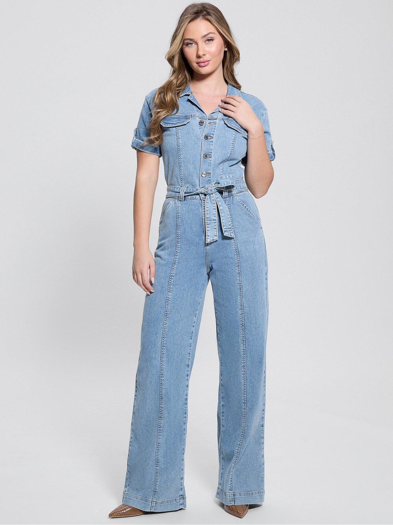 undefined Parker Short Sleeve Denim Jumpsuit - Blue