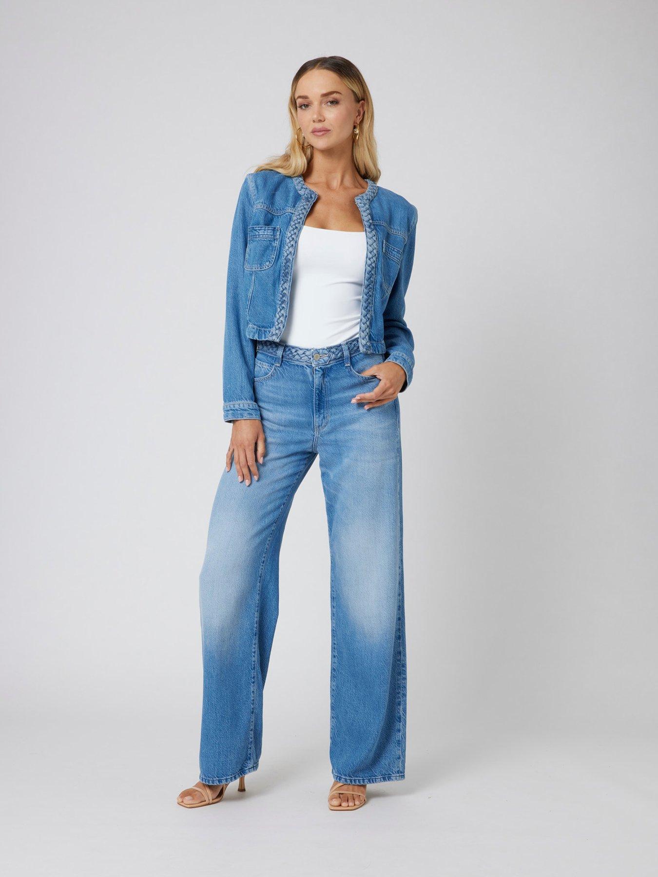 undefined Wide Leg Braided Jeans - Blue