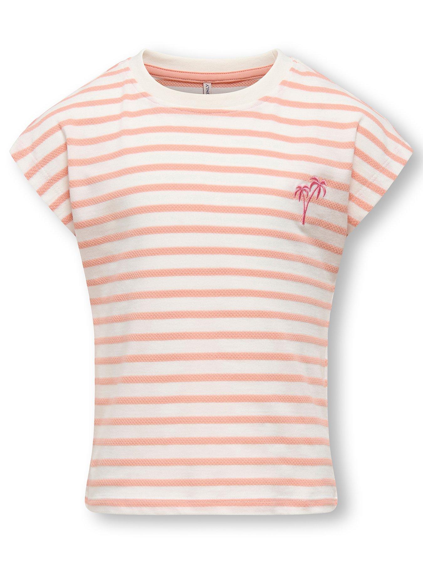 undefined Girls Stripe Short Sleeve Tshirt - Salmon Camelia Rose