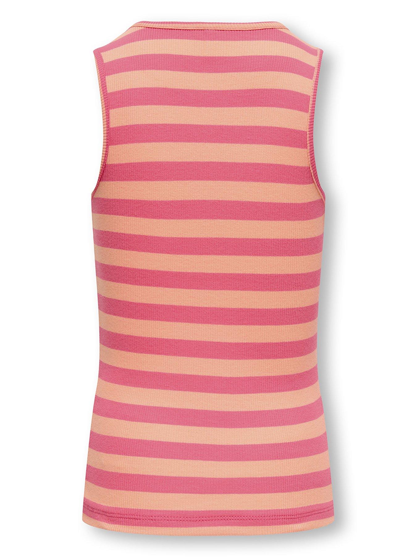Image 3 of 3 of Only Kids Girls Rib Stripe Vest Top - Camelia Rose Salmon
