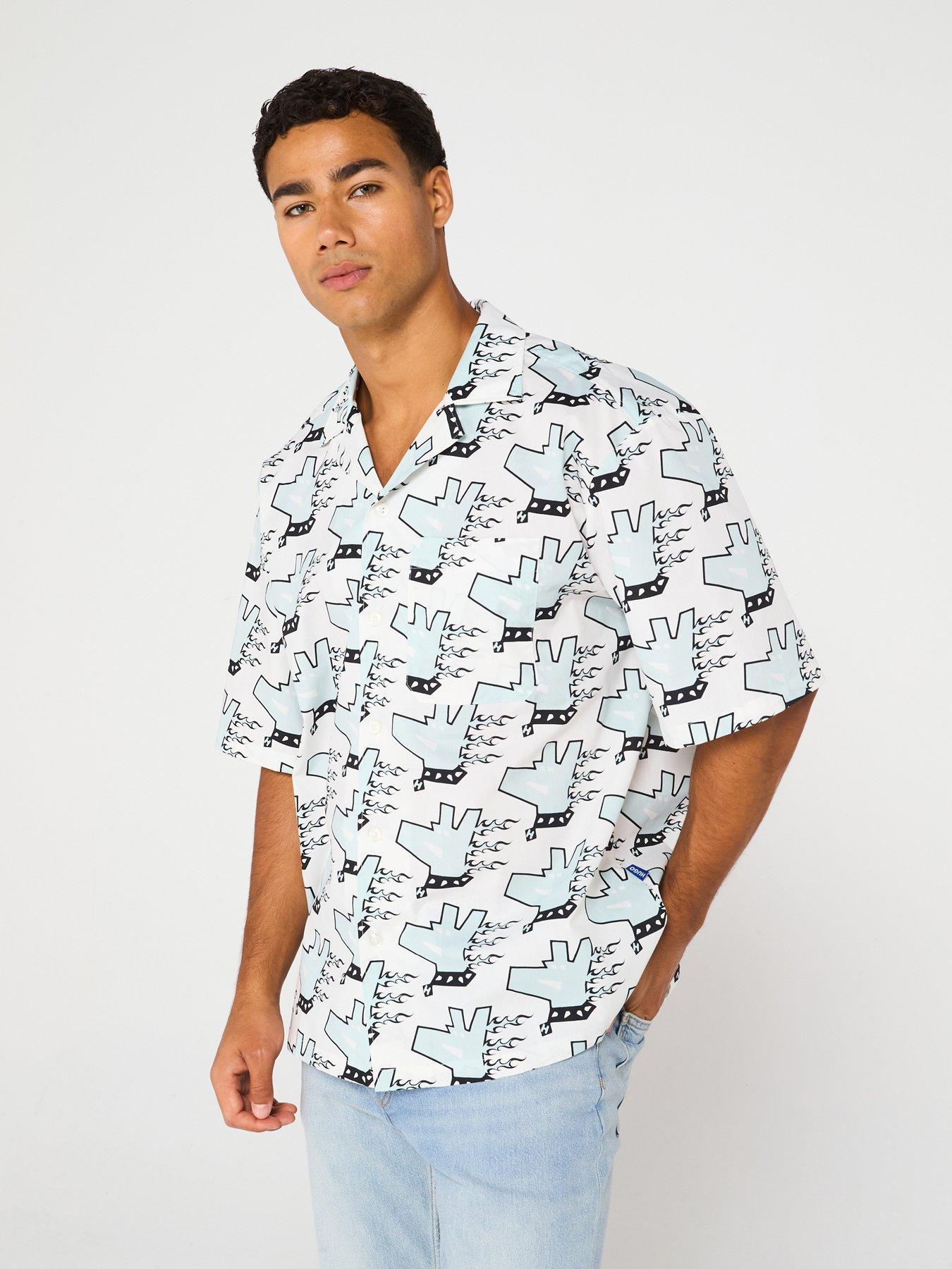 undefined Blue Eligino Relaxed All Over Dog Print Short Sleeve Shirt - White