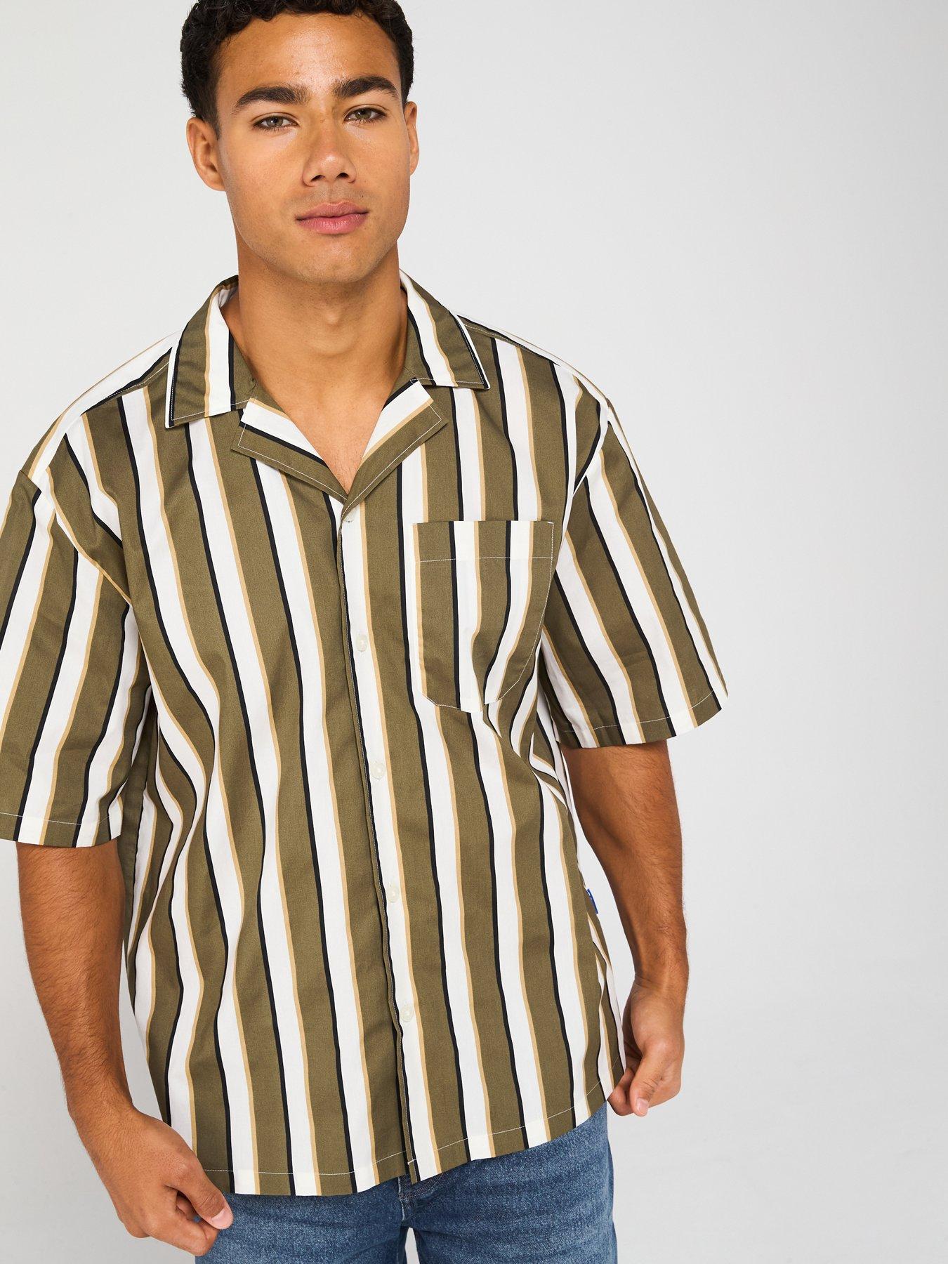 undefined Blue Eligino Relaxed Striped Short Sleeve Shirt - Green