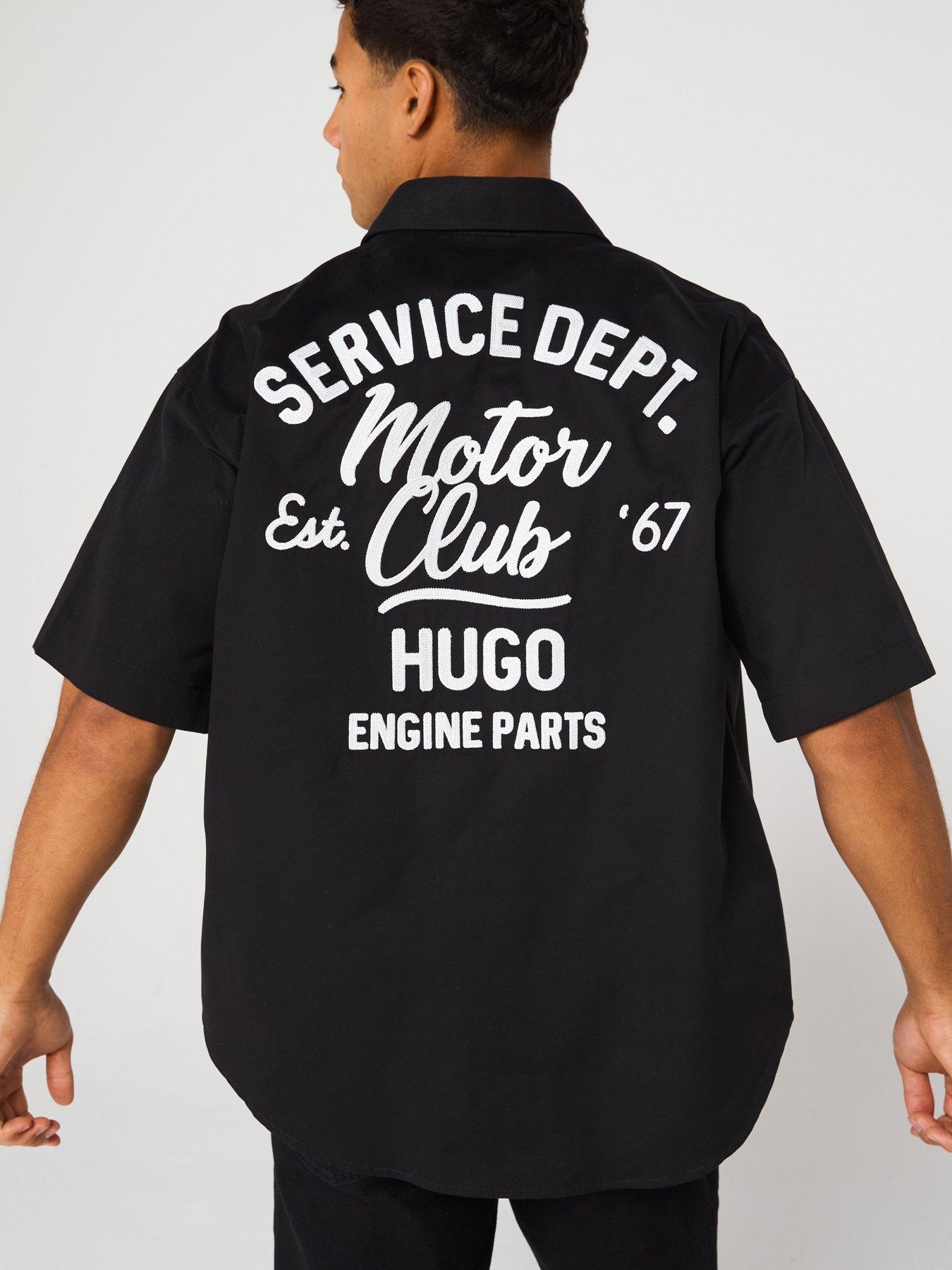 Image 1 of 5 of HUGO Blue Ebronn Motor Club Back Graphic Short Sleeve Shirt - Black