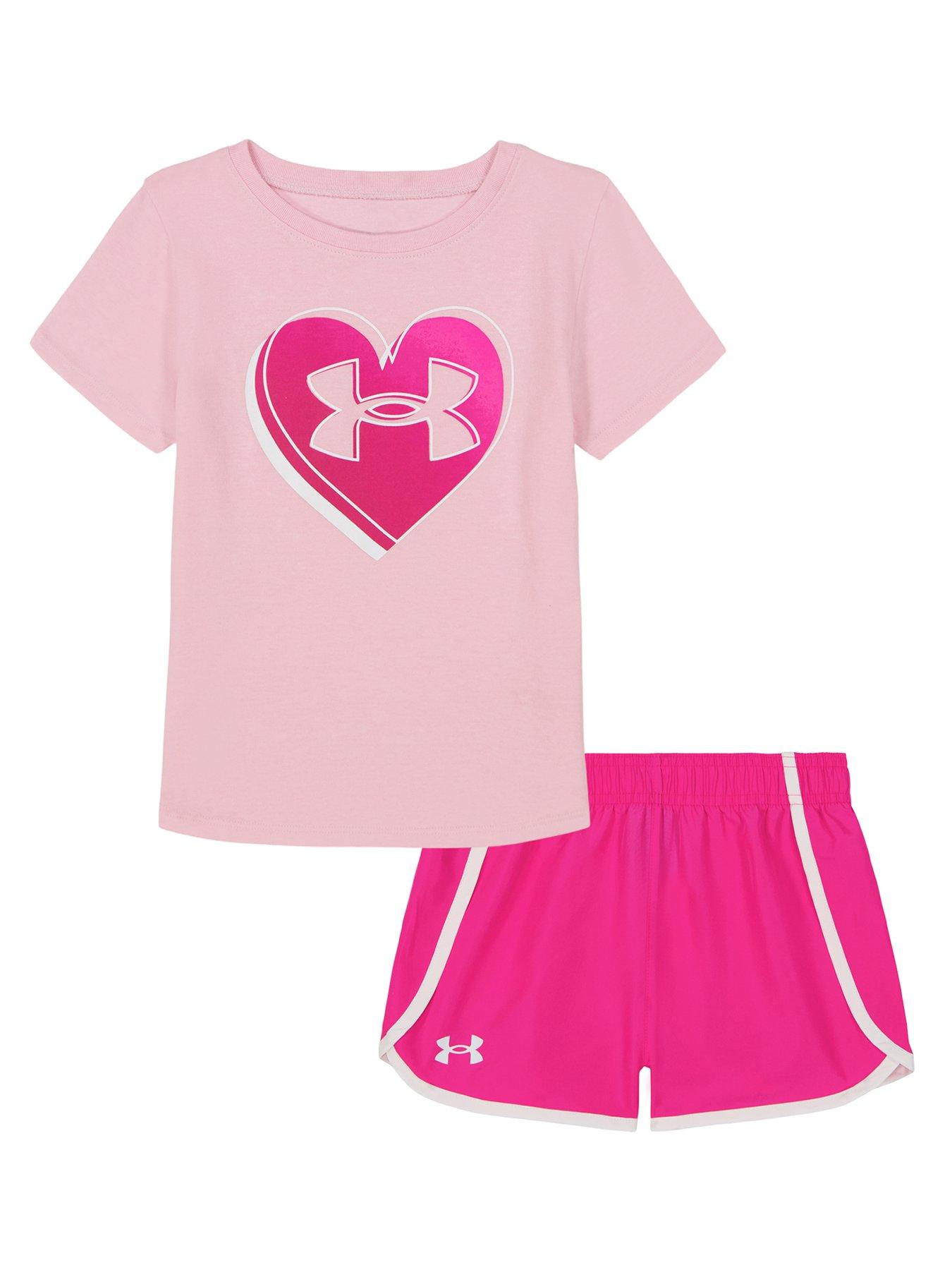 undefined Kids Girls Heart Woven Short Set - Prime Pink