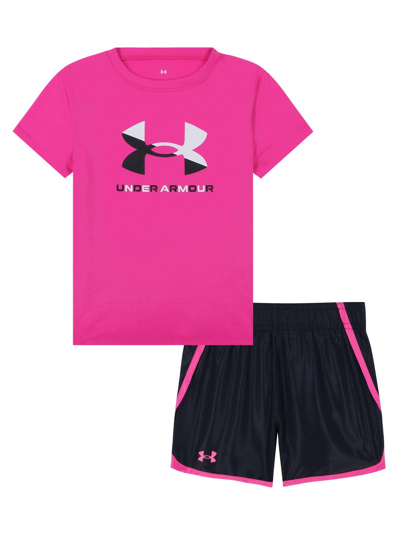 undefined Kids Girls Logo Woven Short Set - Rebel Pink