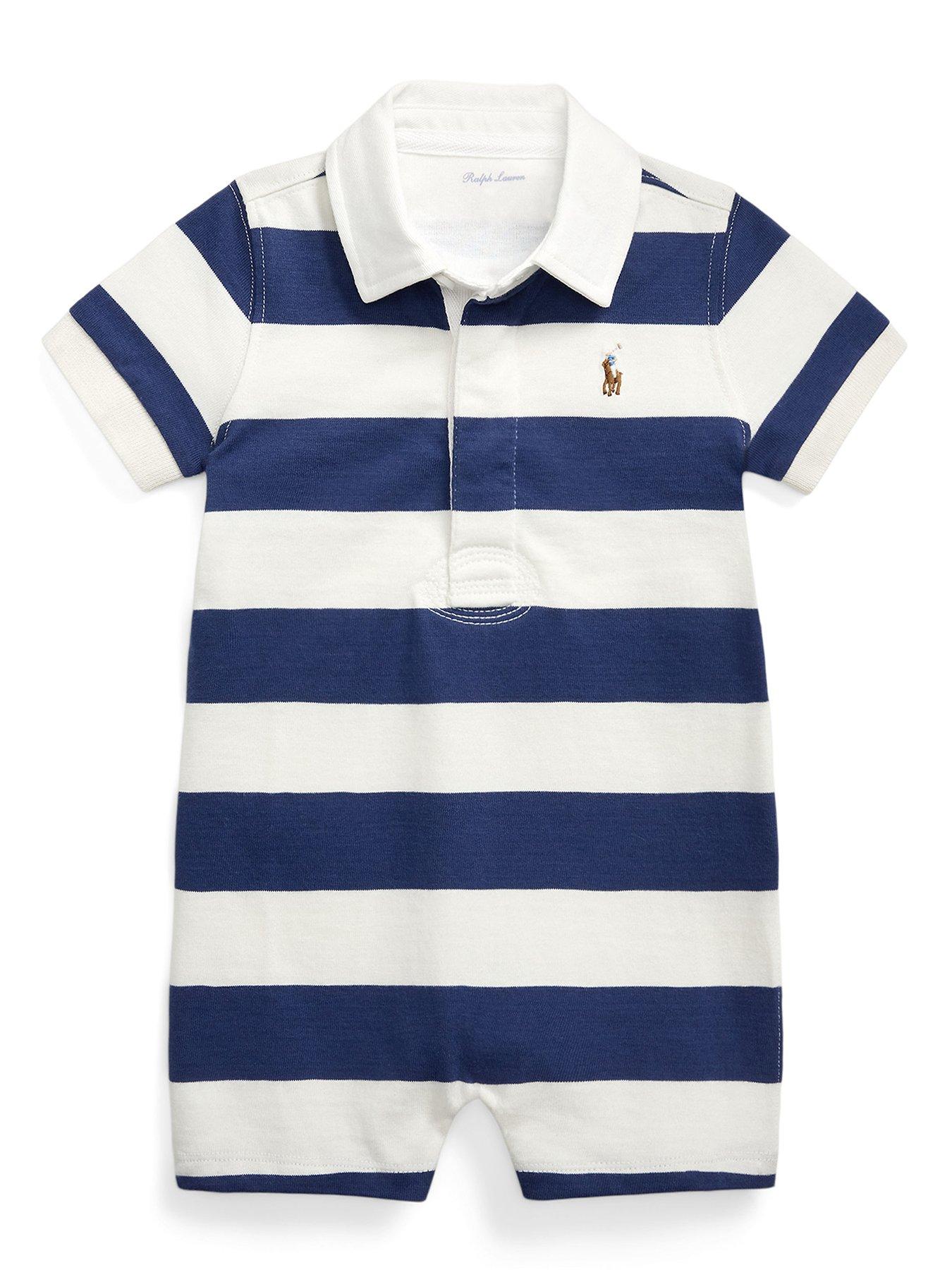 undefined Baby Boys Stripe Rugby Shortall Romper - Navy