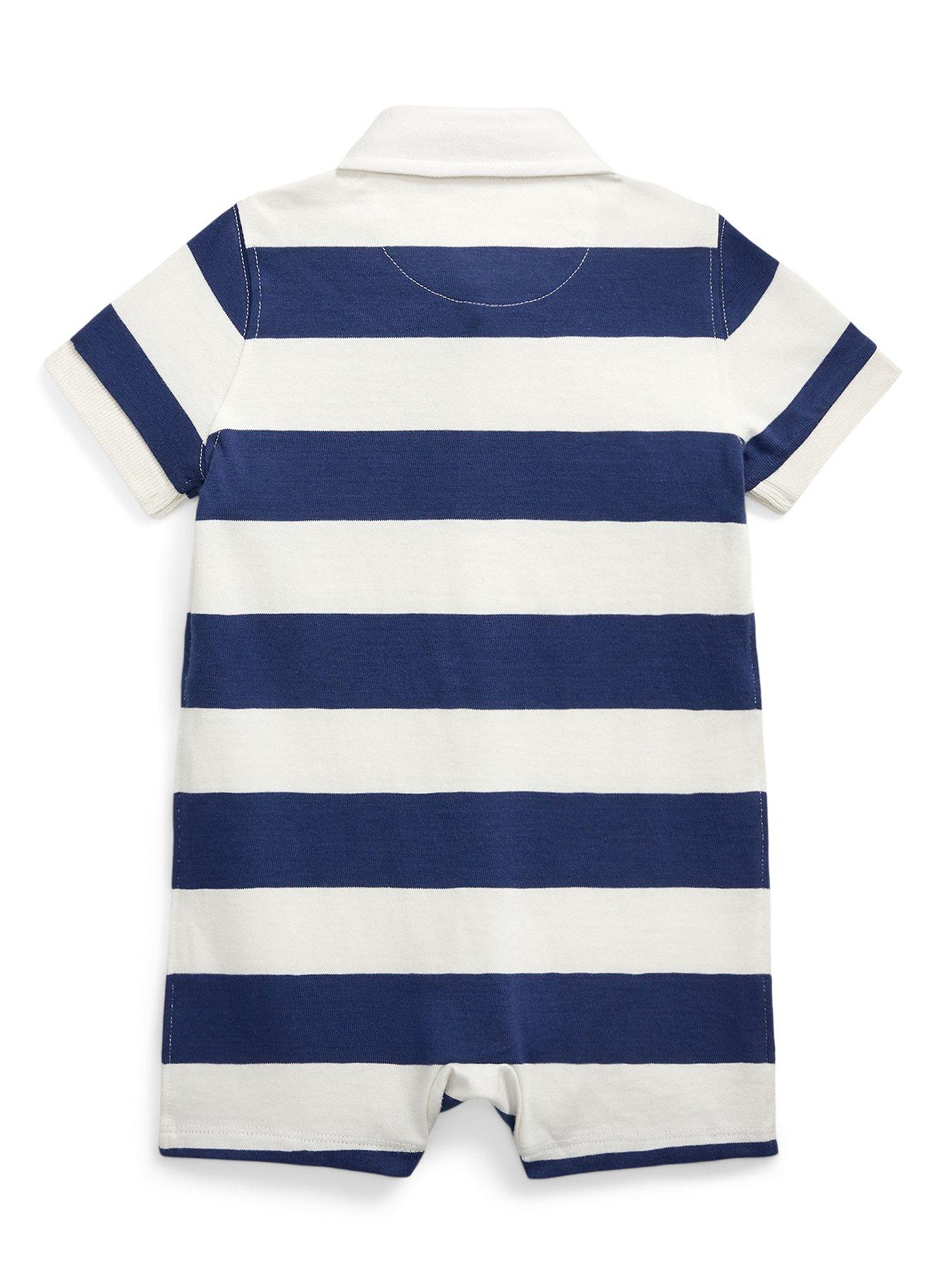 Polo Ralph Lauren Baby Boys Stripe Rugby Shortall Romper Navy Very