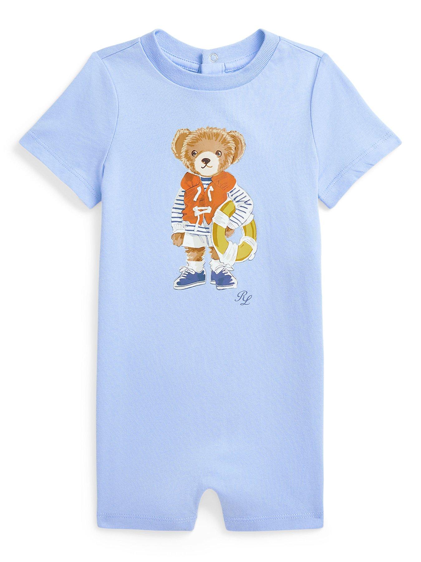 undefined Baby Boys Bear Shortall Romper - Light Blue