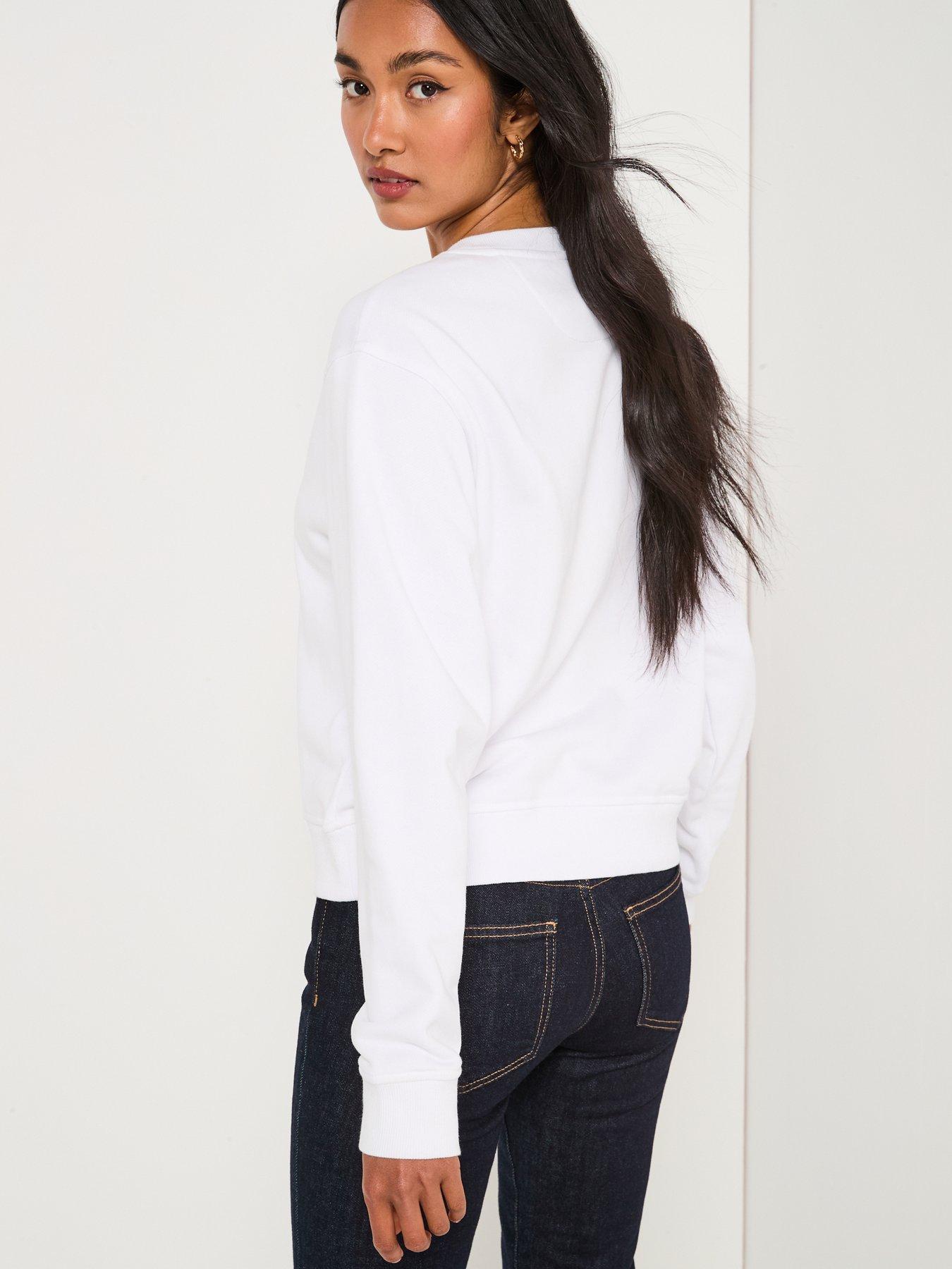 Image 2 of 4 of Guess Cn Long Sleeve Lace Triangle Fleece - White