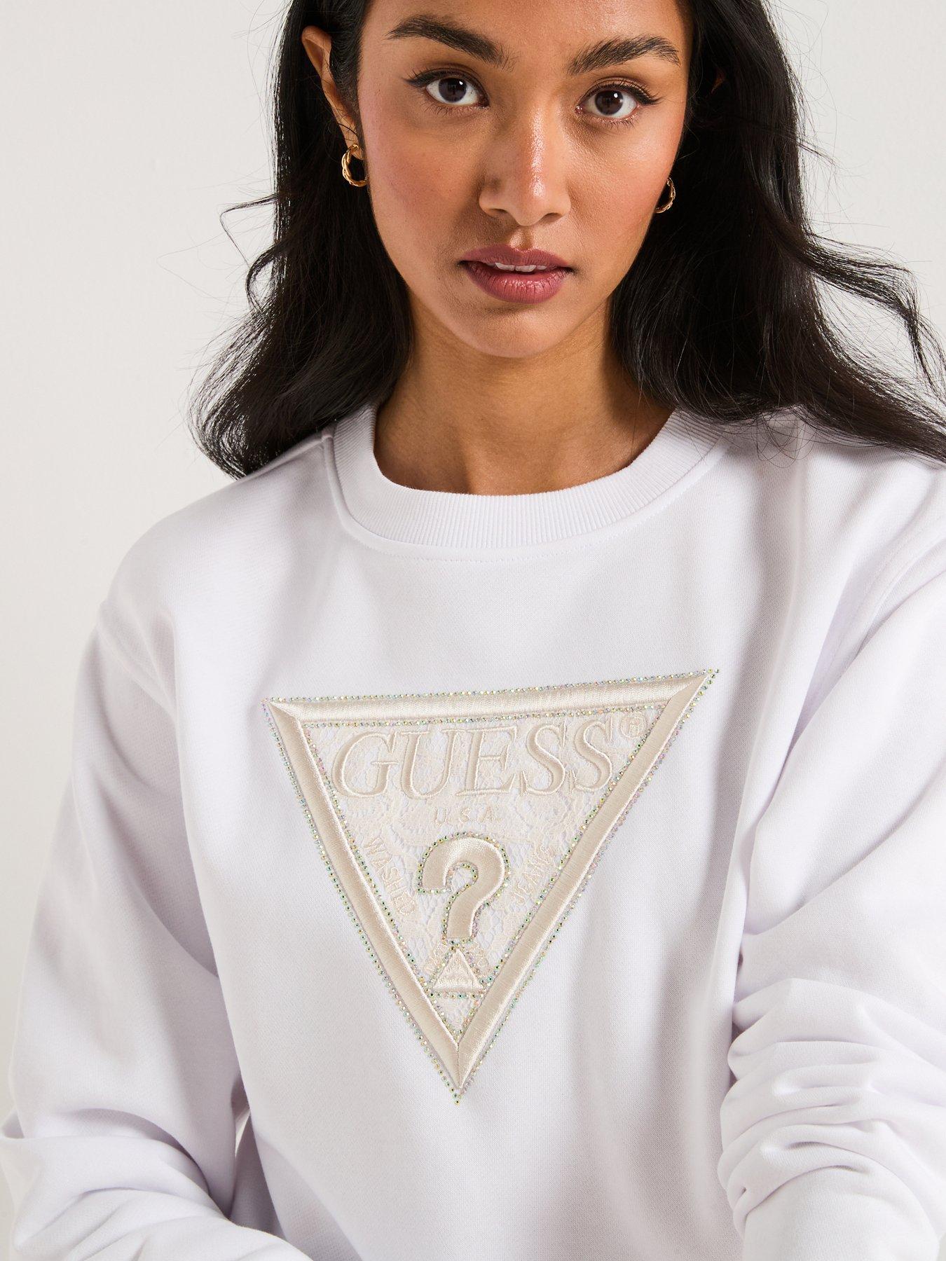 Image 4 of 4 of Guess Cn Long Sleeve Lace Triangle Fleece - White