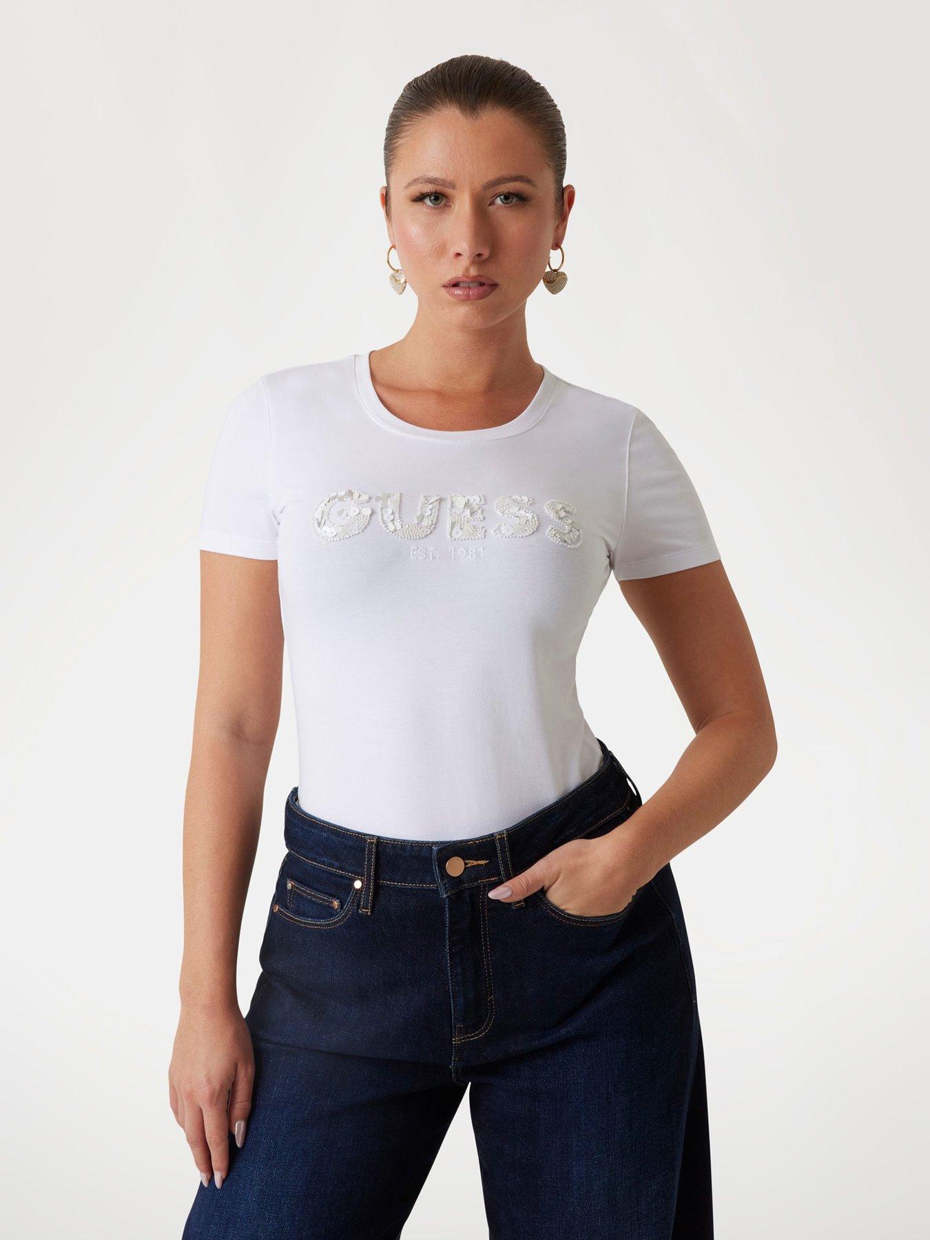 undefined Short Sleeve Logo Sequin T-Shirt - White