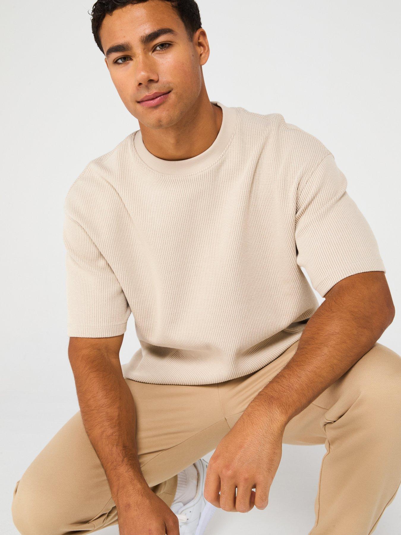 Image 4 of 5 of HUGO Blue Nuwafflo Waffle Loose Fit T-Shirt - Off White