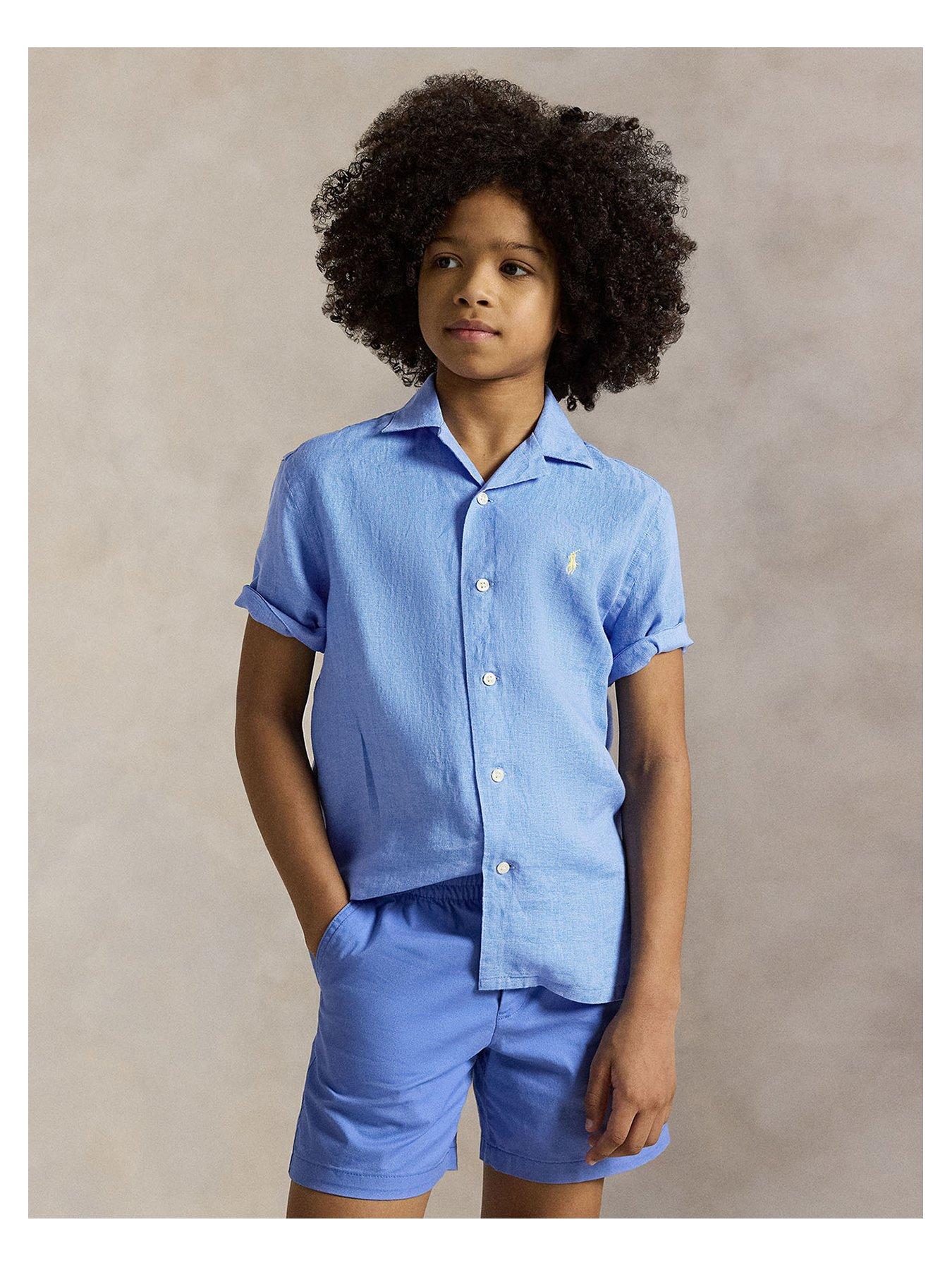 undefined Boys Linen Short Sleeve Shirt - Blue