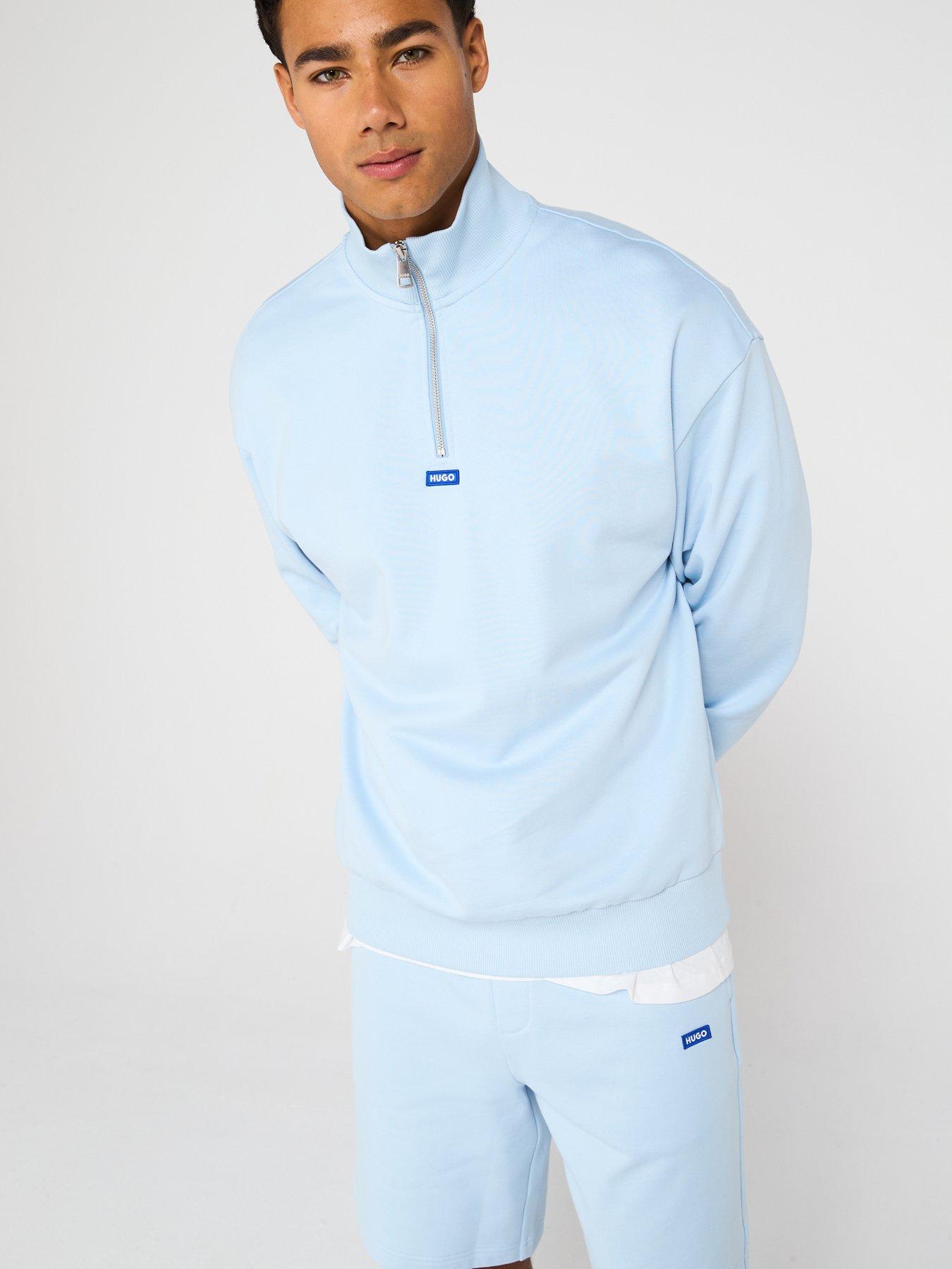 HUGO Blue Neeler Small Logo 1/4 Zip Sweat Top - Open Blue