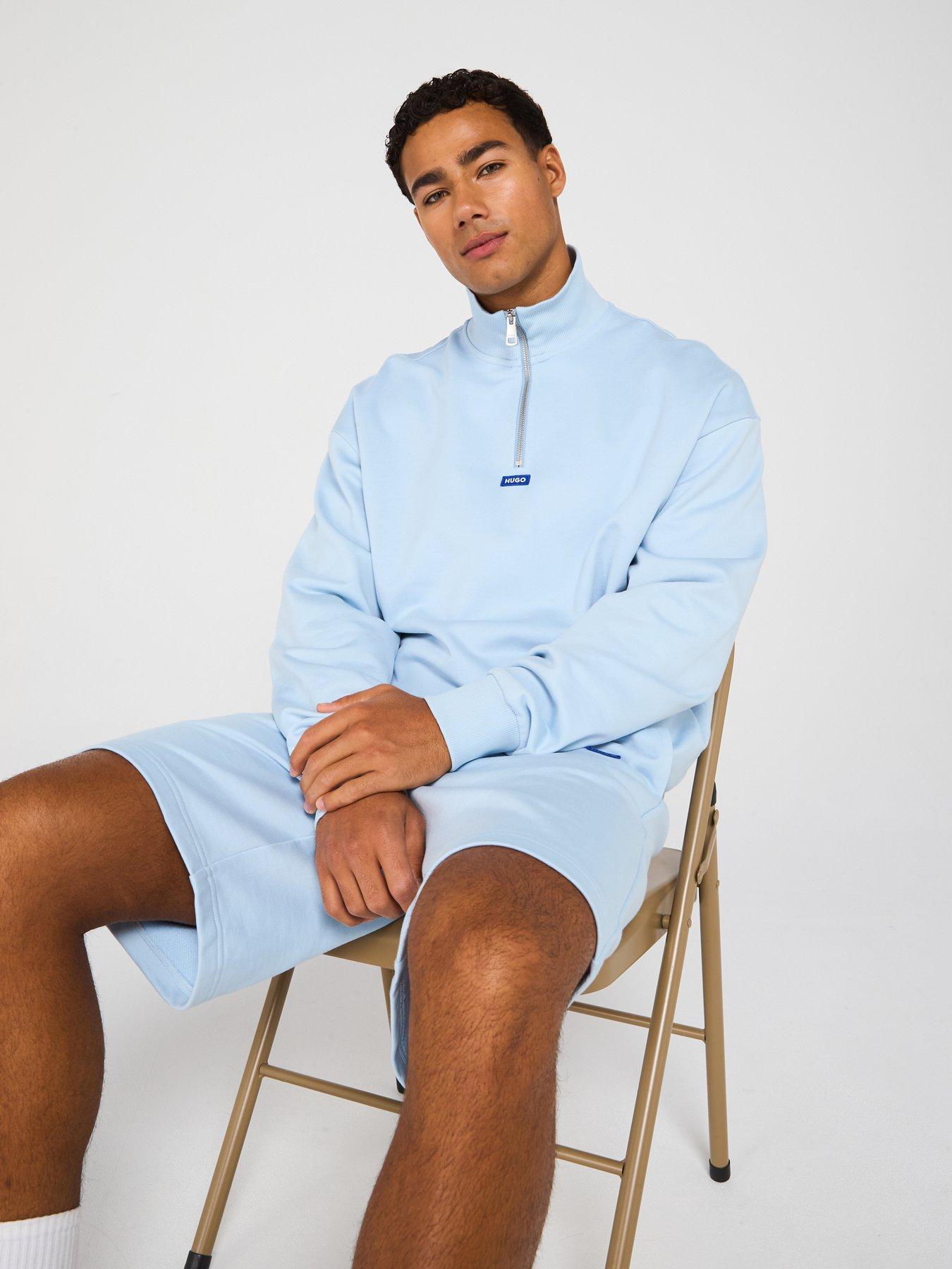 Image 4 of 5 of HUGO Blue Nasensio Regular Fit Jersey Shorts - Light Blue