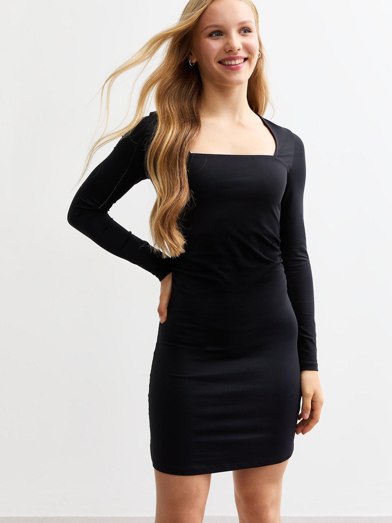 undefined Girls Black Ruched Jersey Dress