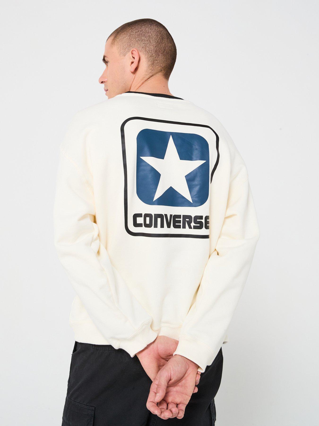 Converse Men's Box Star Ringer Crew Neck Sweatshirt Beige Very