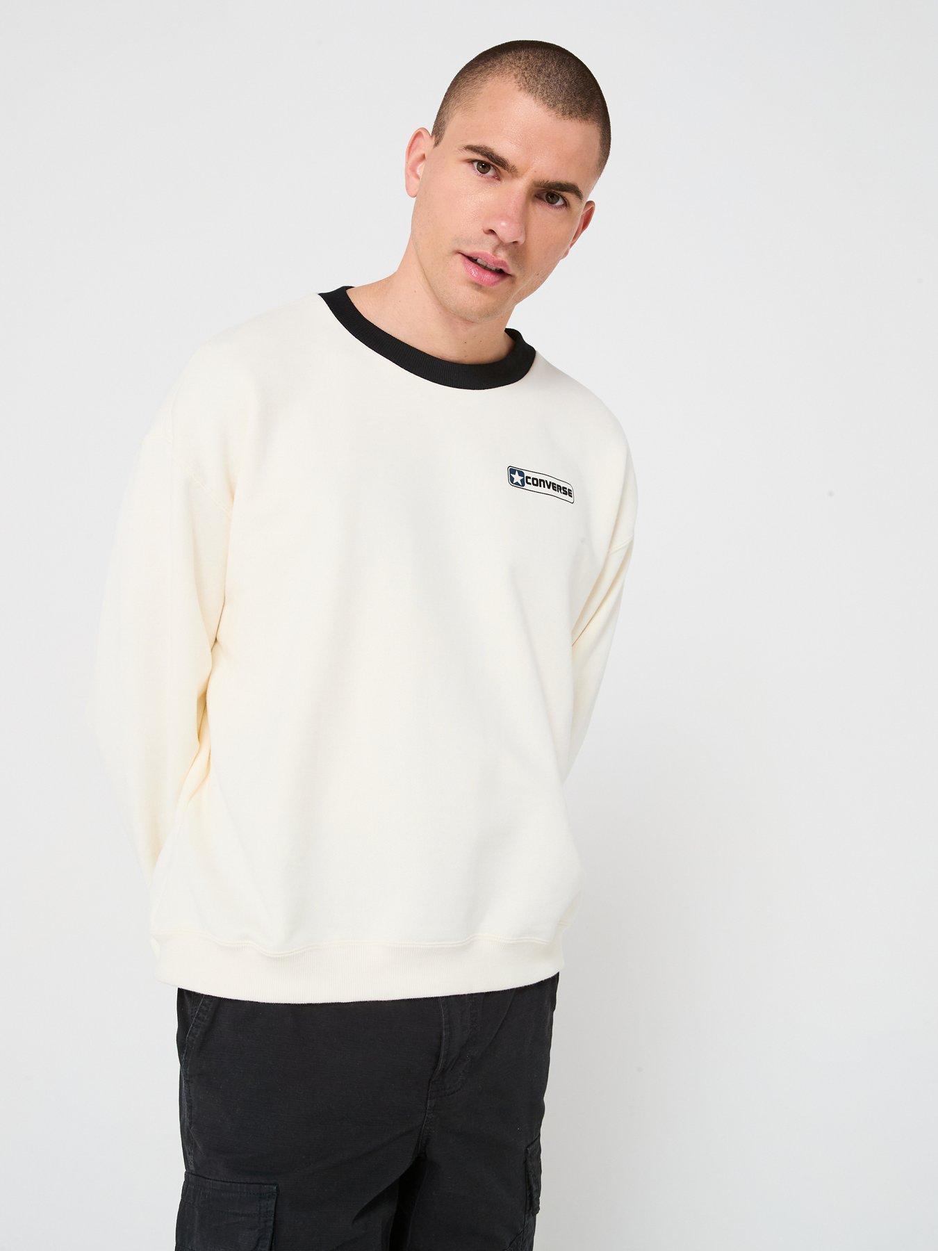 Converse Men's Box Star Ringer Crew Neck Sweatshirt Beige Very