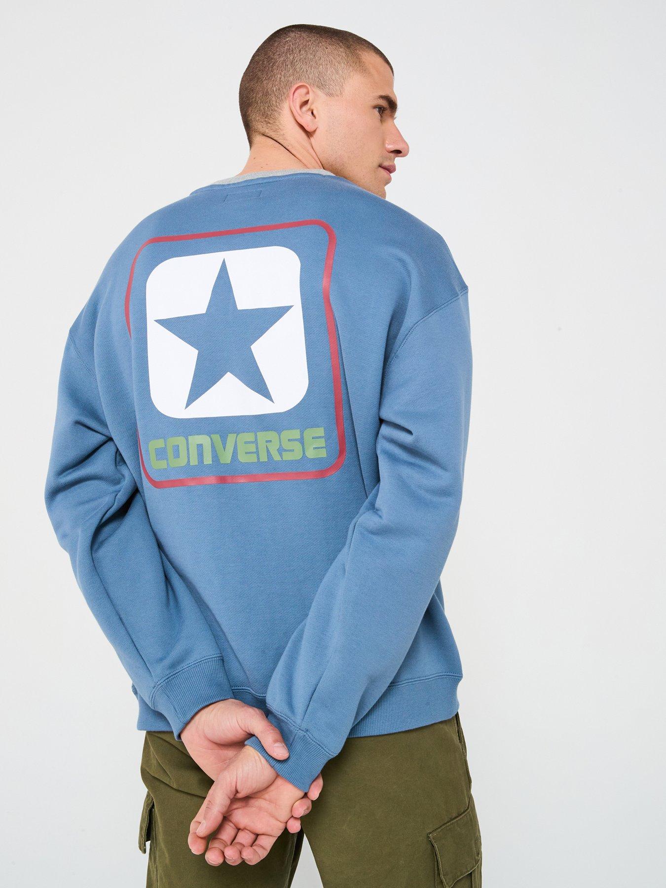 Converse Men's Box Star Ringer Crew Neck Sweatshirt Blue Very