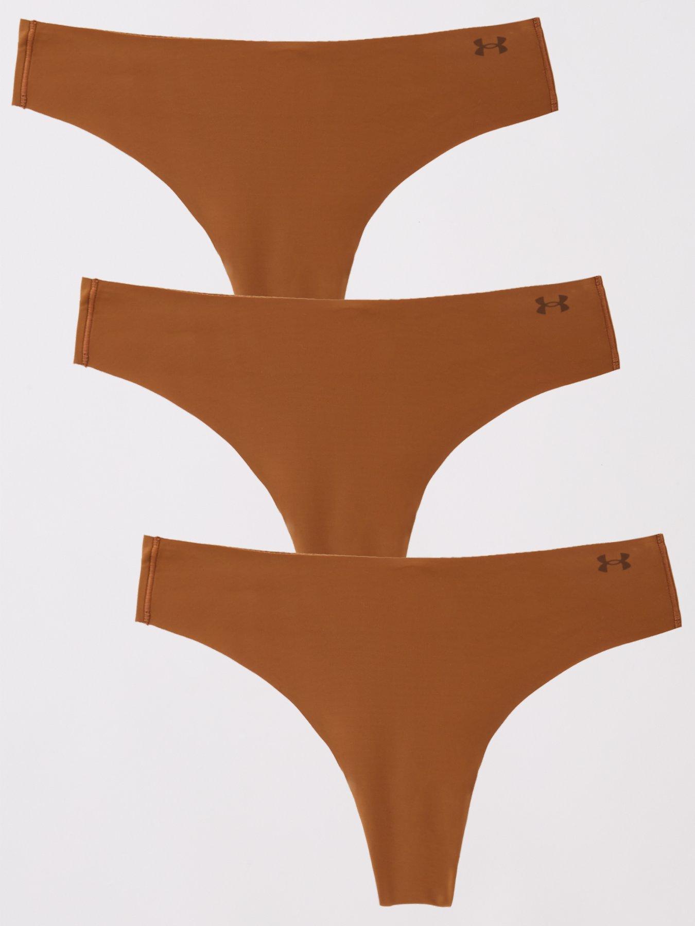 undefined Womens Pure Stretch No Show Thong 3 Pack - Brown