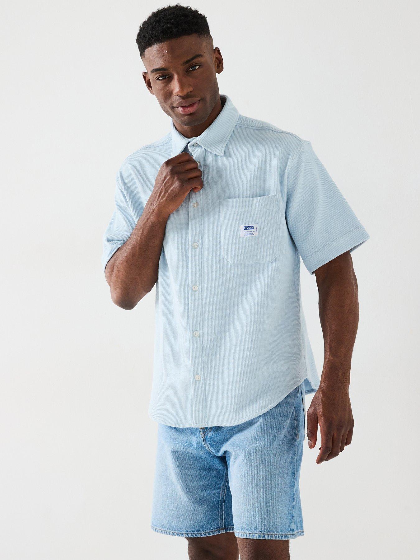 undefined Blue Ebronn Waffle Short Sleeve Shirt- Light Blue